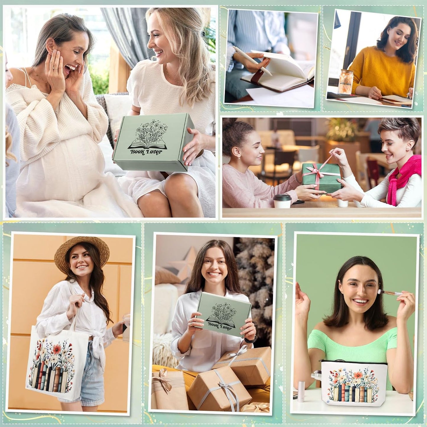 Marspark 12 Pcs Book Lovers Gift Set for Women Include Canvas Tote Glass Cup Makeup Pouch Floral Soy Candle Heart Bookmarks Page Holder Pens Sticky Notes Book Club Gift for Readers Librarians