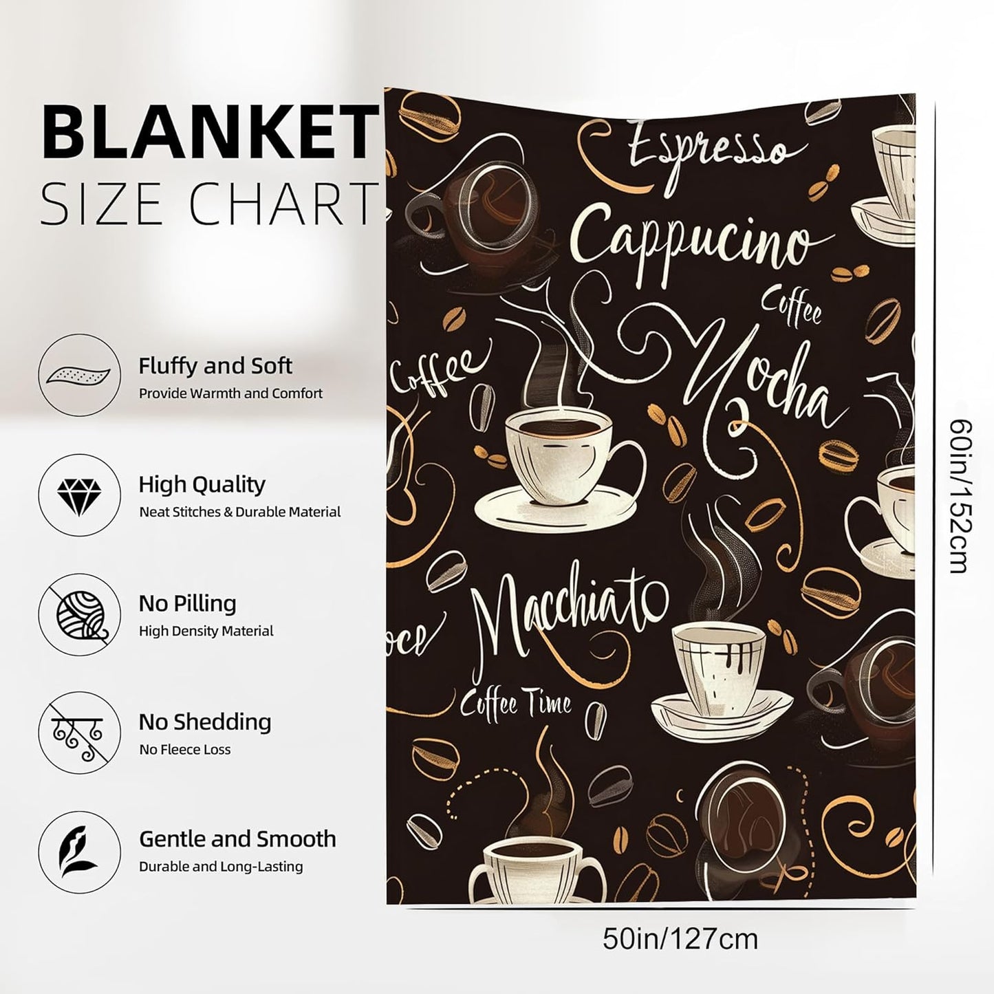 Throw Blanket, Retro Cafe Blanket Coffee Art Throw Blankets for Bed Kids Adults, Lightweight Cozy Blanket for Living Room, Bedroom 50"x60"