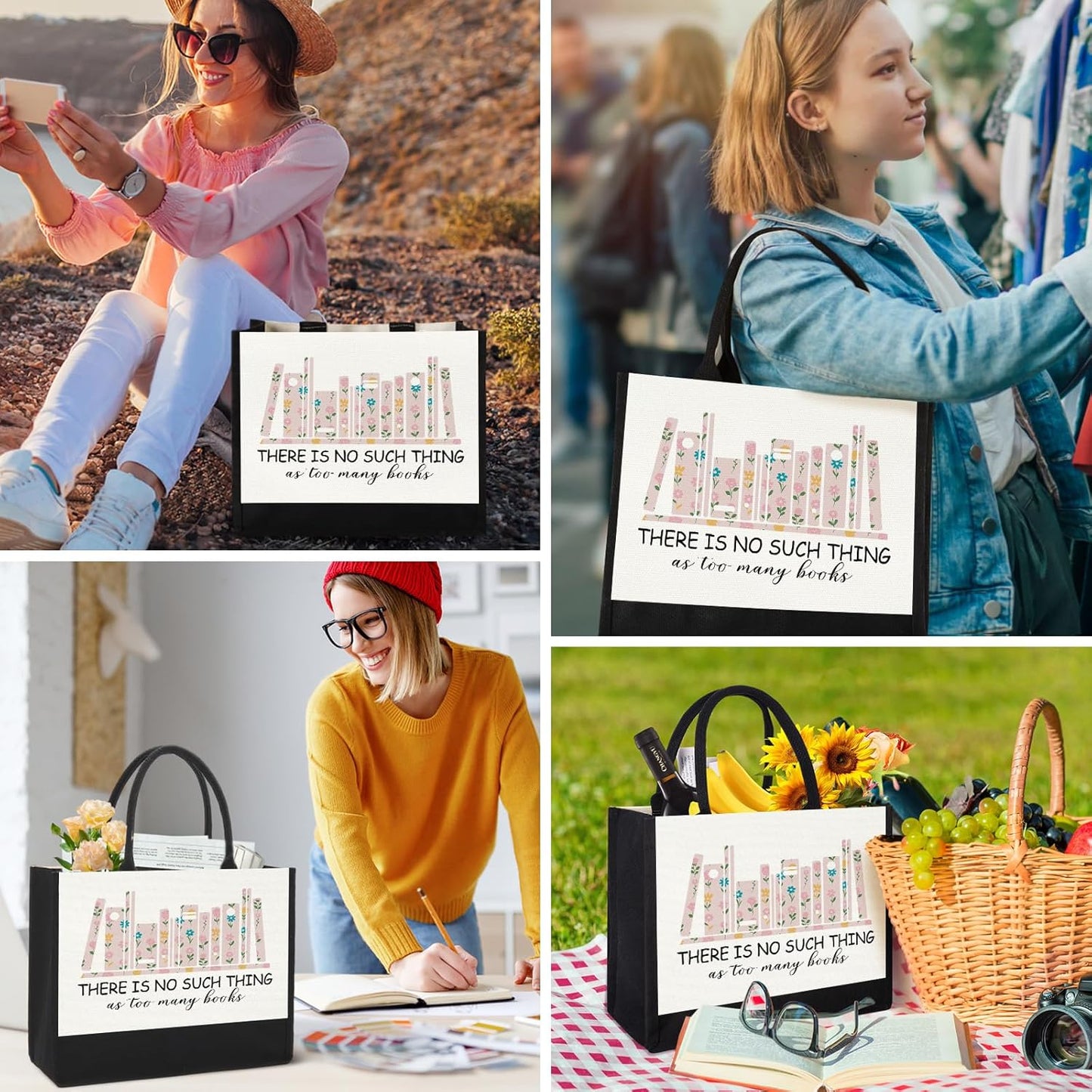 GevGuxLuo Canvas Tote Bag for Women, Cute Book Lover Gifts for Women, Book Lover Gifts Aesthetic Tote Bag Reusable Bag, Birthday Christmas Gift Bookish Gift for Reader Librarian Who Loves Books