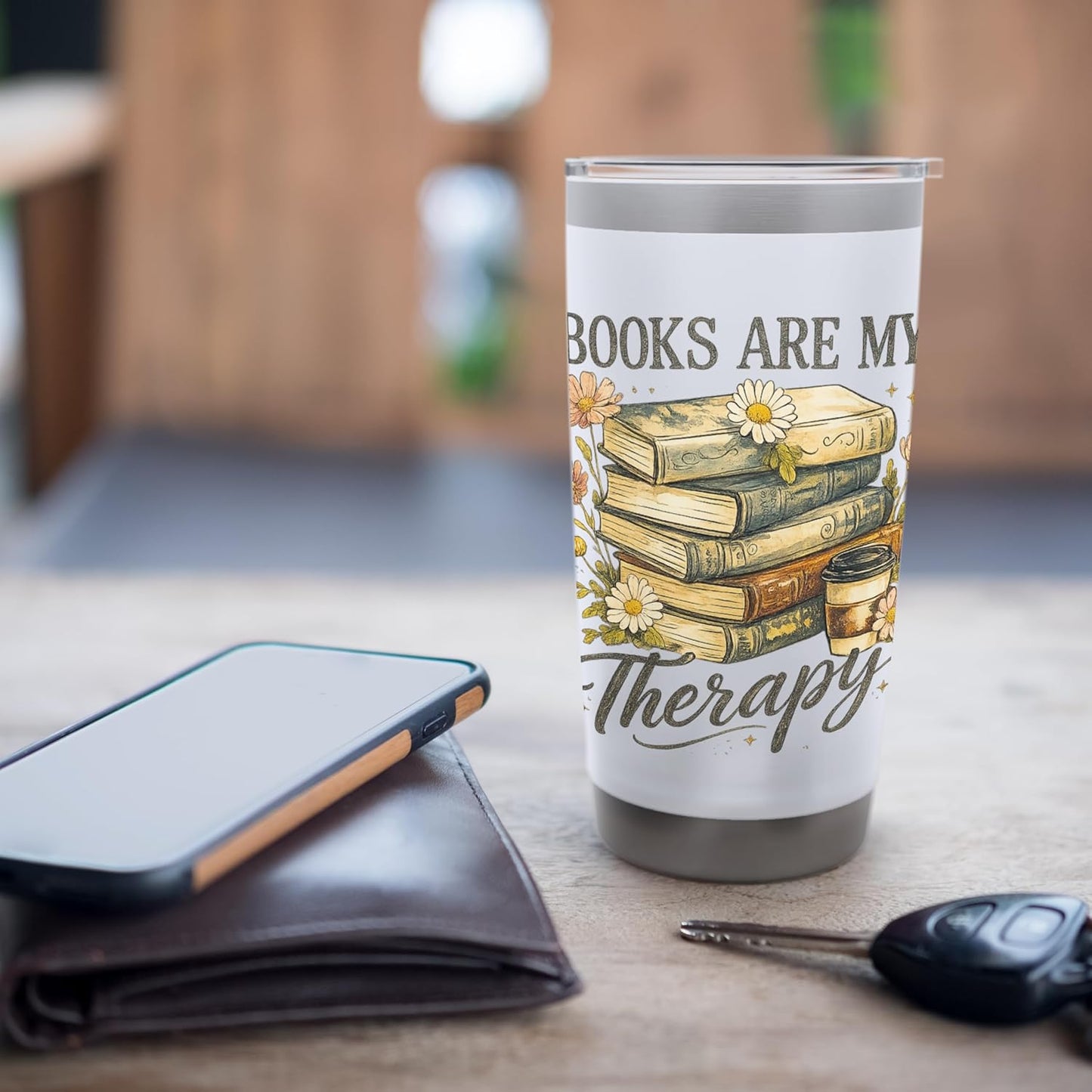 Books Are My Therapy Vintage Book Lover Aesthetic Stainless Steel Insulated Tumbler