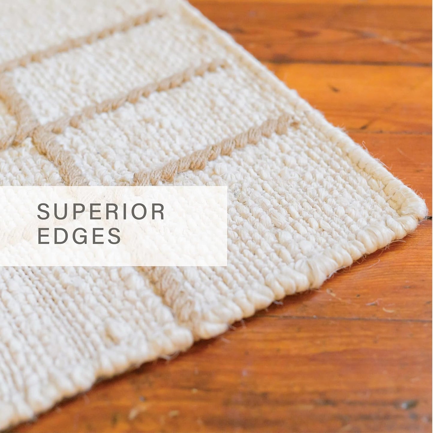 Homespice Faye Checkered Area Rug 4×6' - Jute Hand Woven Rugs for Living Room and Bedroom, Ideal for Scandinavian & Farmhouse Home Decor - Rectangular White and Brown Design with Cotton Backing