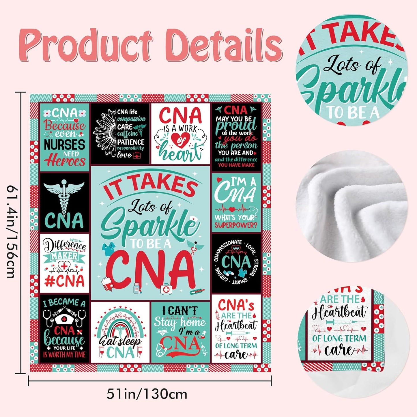 CNA Gifts Throw Blanket, Inspirational Quotes Print Soft Cozy Comfy Teal Flannel Blanket 50x60, Gift for Certified Nursing Assistant, Home Decor for Bed Sofa