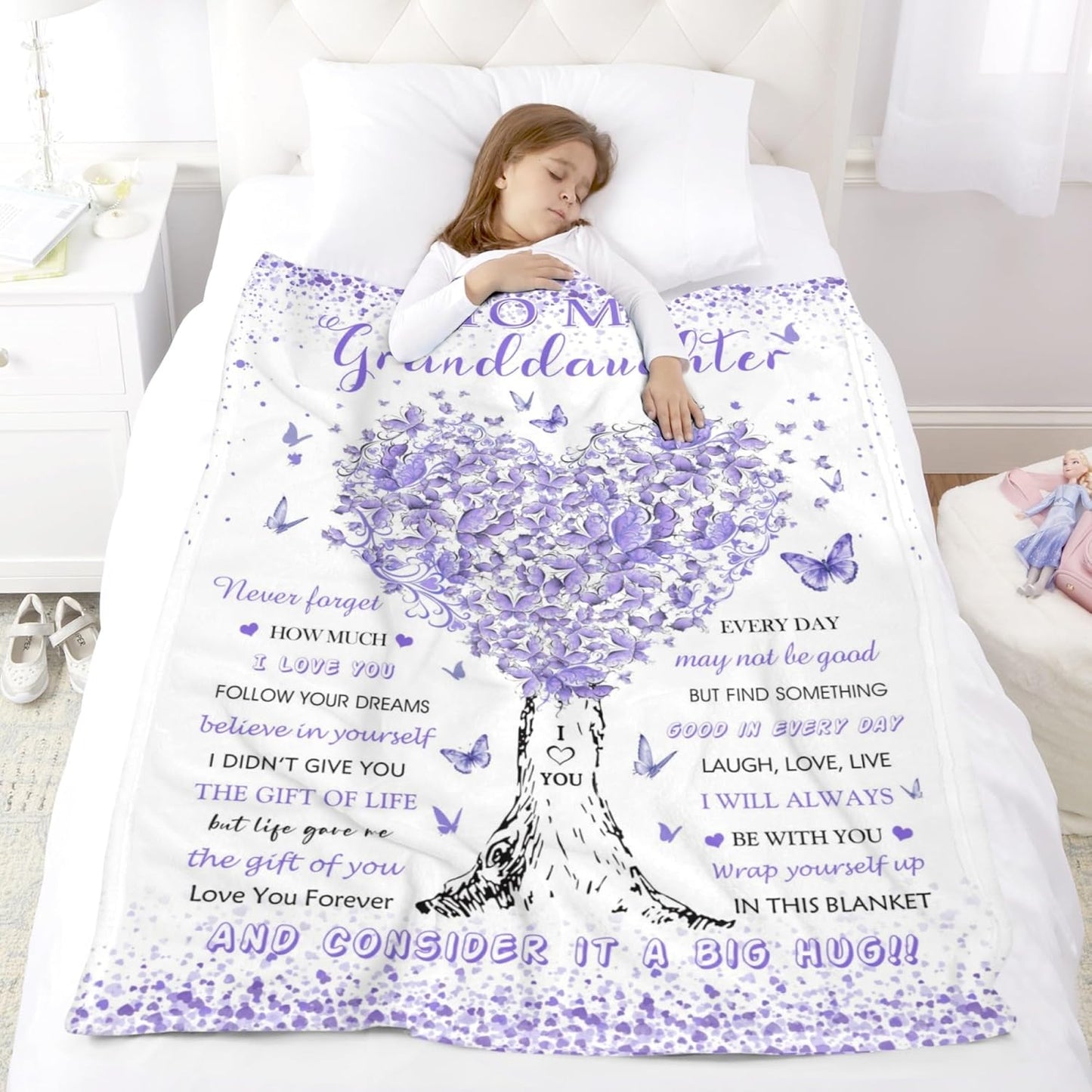 Granddaughter Gifts from Grandma Blanket, Gifts for Granddaughter, Graduation Christmas Birthday Gifts for Little Girls, Super Soft Warm Comfy Plush Flannel Throw Blankets 60"X50" for Couch Livingroom