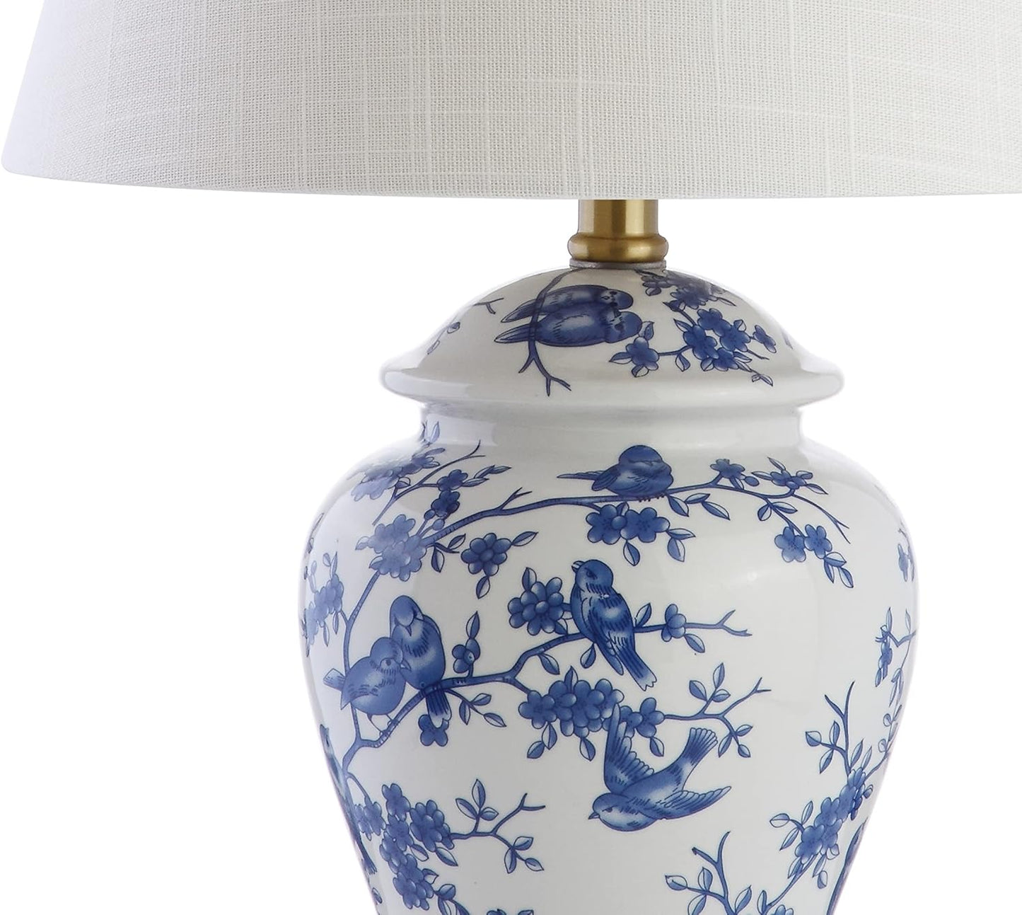 JONATHAN Y 22" Blue/White Ceramic Table Lamp, French Country Chinoiserie Ginger Jar LED Bedside Lamp for Living Room Bedroom, White Linen Shade, JYL3005A