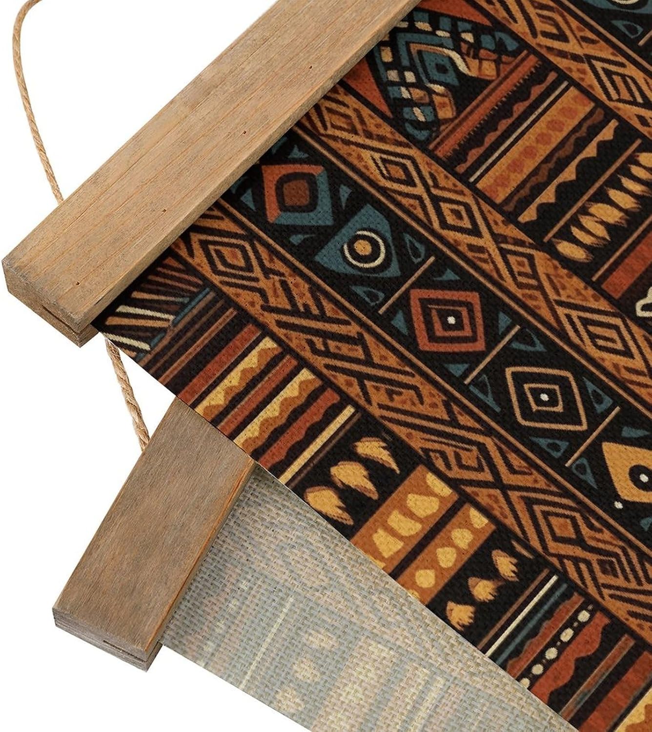 Vintage Traditional African Design Pattern Poster with Wooden Frame Personalized Linen Hanging Scroll Painting Rustic Wall Hanging Illustrative Modern Artwork Decor for Home Living Room Bedroom Office