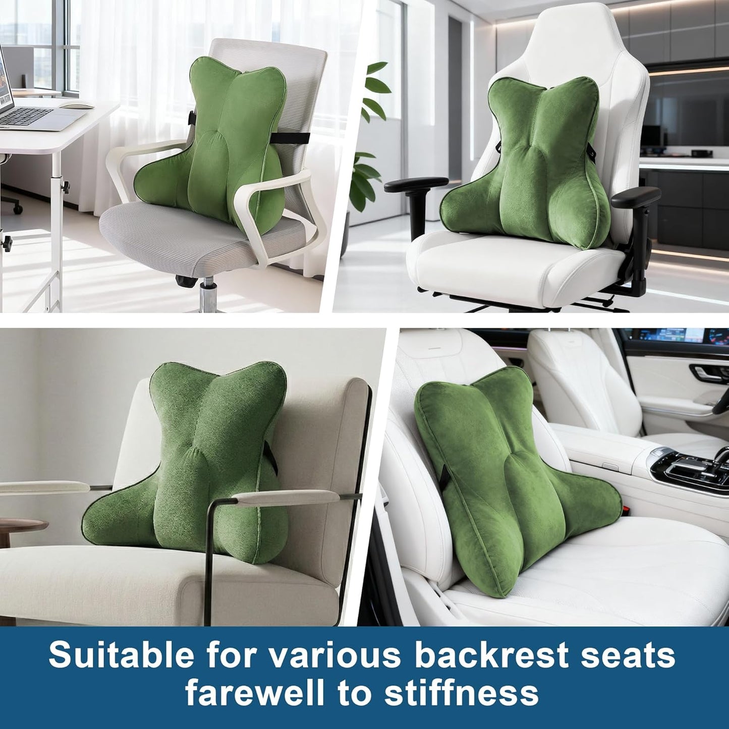 Lumbar Support Pillow(Pat. Pend) for Lower Back Pain Relief – Multi-Functional Ergonomic Lumbar Cushion, Reading Pillow for Office Chair, Car Seat & Sofa,Olive Green