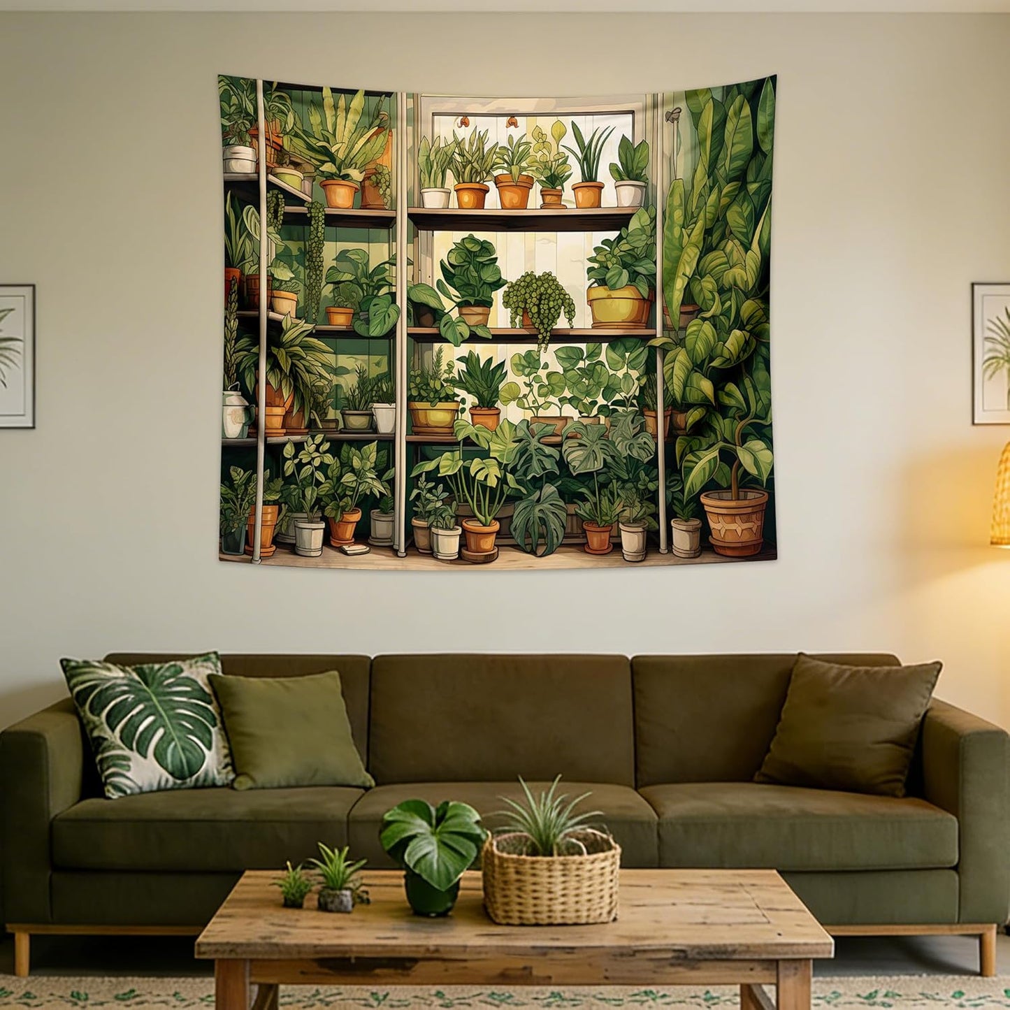 QGHOT Plant Tapestry Green Botanical Tapestry Wall Hanging Vintage Potted Tapestries for Bedroom Living Room Decor 60x50in