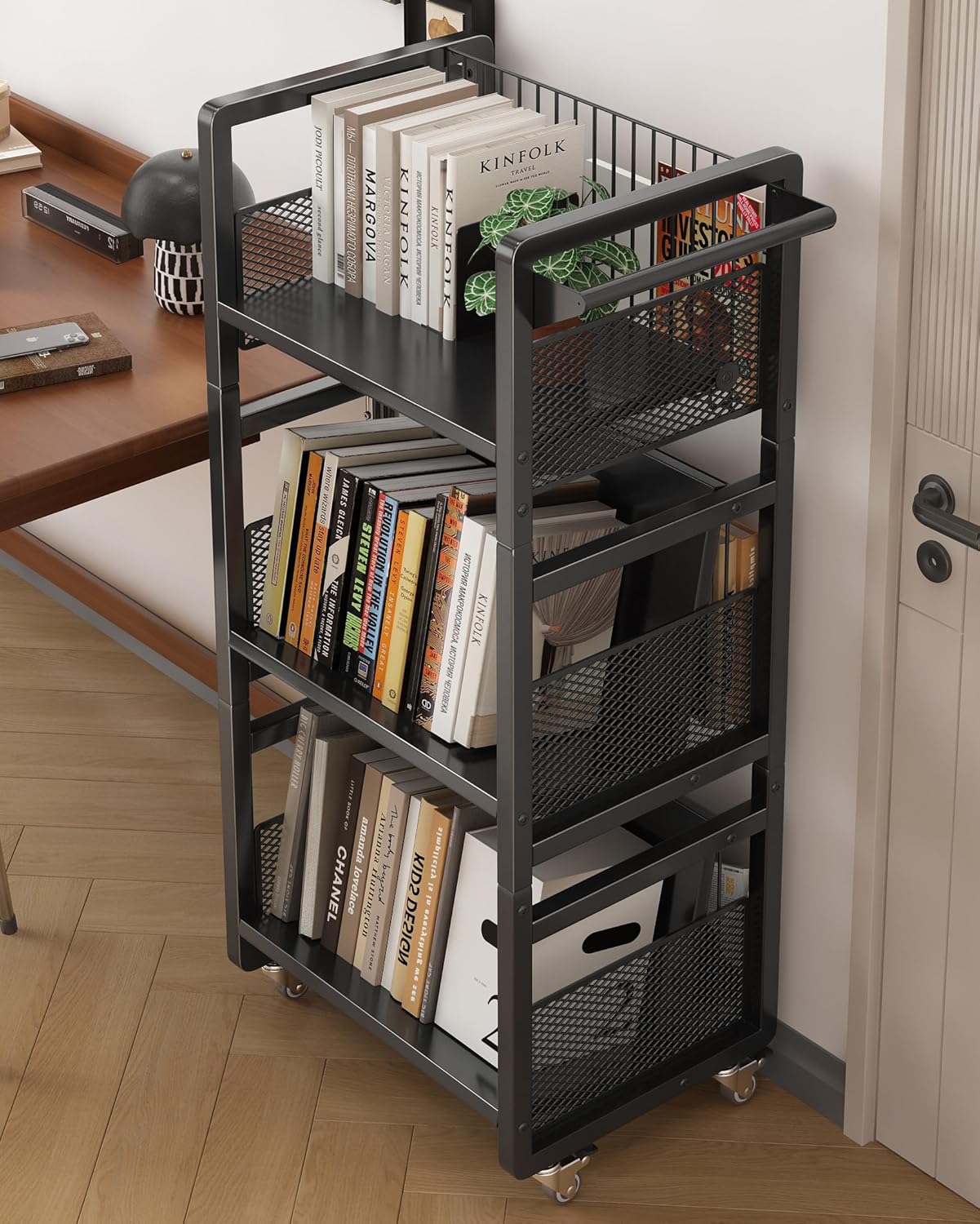 UMDONX Book Cart Heavy Duty Double-Sided with Silent Wheels & 3 Magnetic Book Supports Rolling Bookshelf Library Book Truck for Home, Office, or School