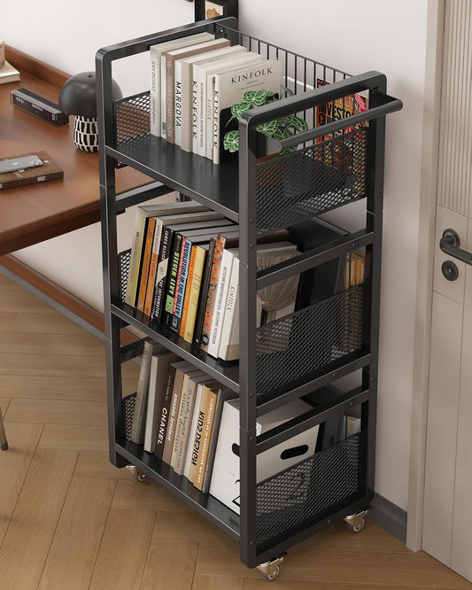 UMDONX Book Cart Heavy Duty Double-Sided with Silent Wheels & 3 Magnetic Book Supports Rolling Bookshelf Library Book Truck for Home, Office, or School
