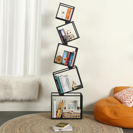 Book Shelf 5 Tier, Black Metal Bookshelf 67 Inch, Narrow Corner Bookcase Skinny Bookshelves for Bedroom, Living Room, Office, Home Decor