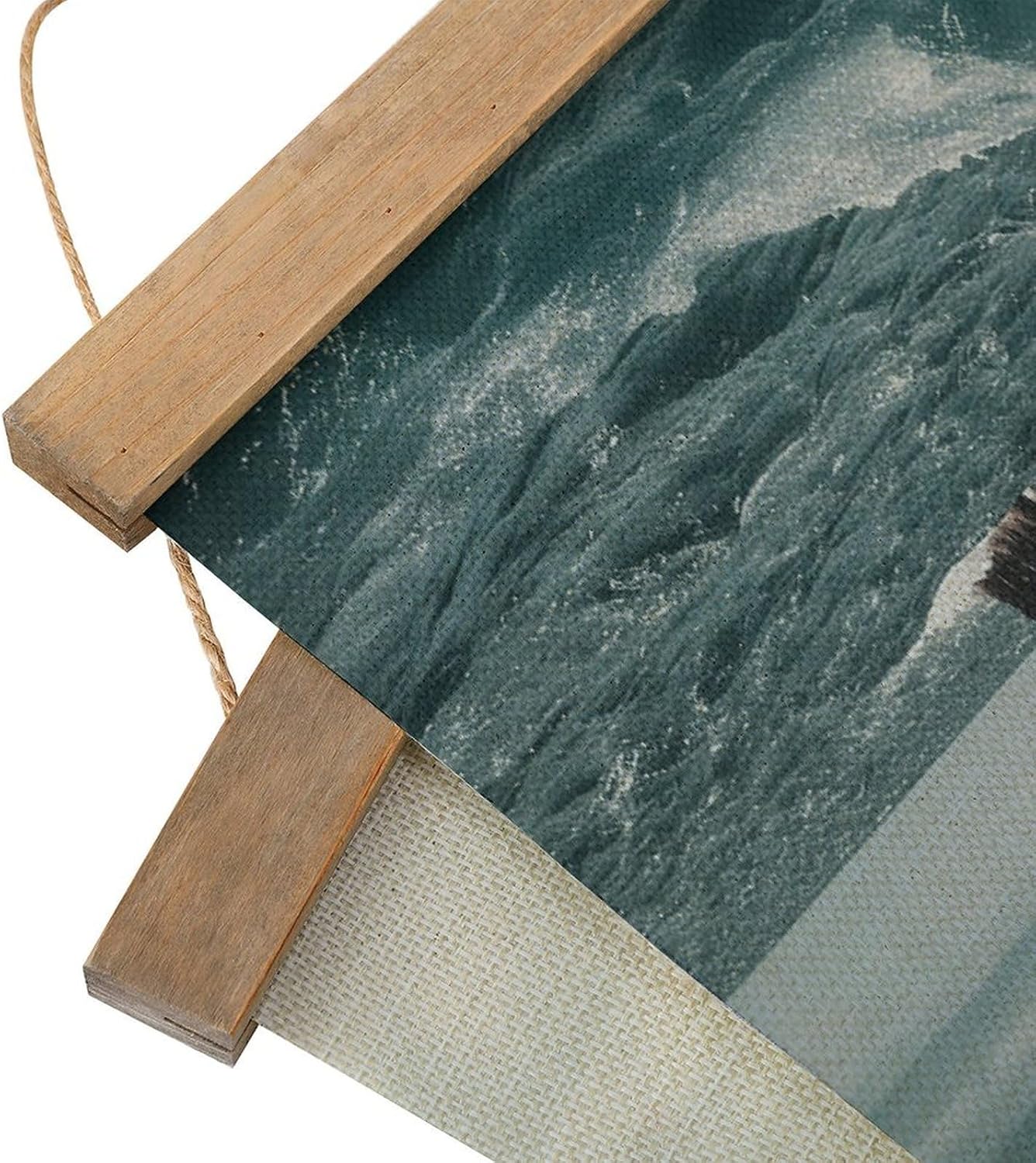 Vintage Lighthouse Ocean Poster with Wooden Frame Personalized Linen Hanging Scroll Painting Rustic Wall Hanging Illustrative Modern Artwork Decor for Home Living Room Bedroom Office