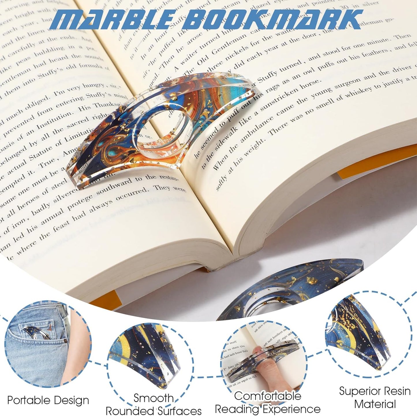 2 Pcs Book Page Holder for Reading, Handmade Resin Thumb Ring Page Holder Glittering Thumb Bookmark Book Opener Personalized Reading Accessory Book Opener for Teachers Book Lovers Bookworm(B)