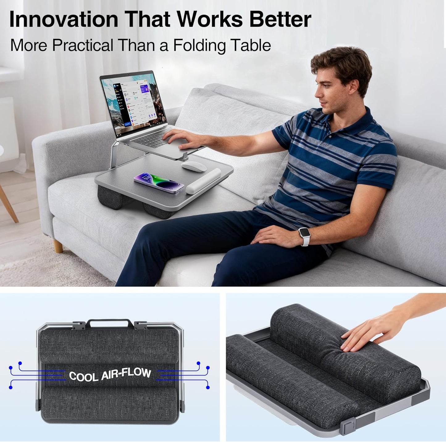 V-Hold Laptop Lap Desk with Foldable Stand, Lightweight Laptop Stand for Bed, Fits up to 17" Laptops & MacBook, Lightweight Lap Tray Table with Pillow Cushion for Bed & Couch