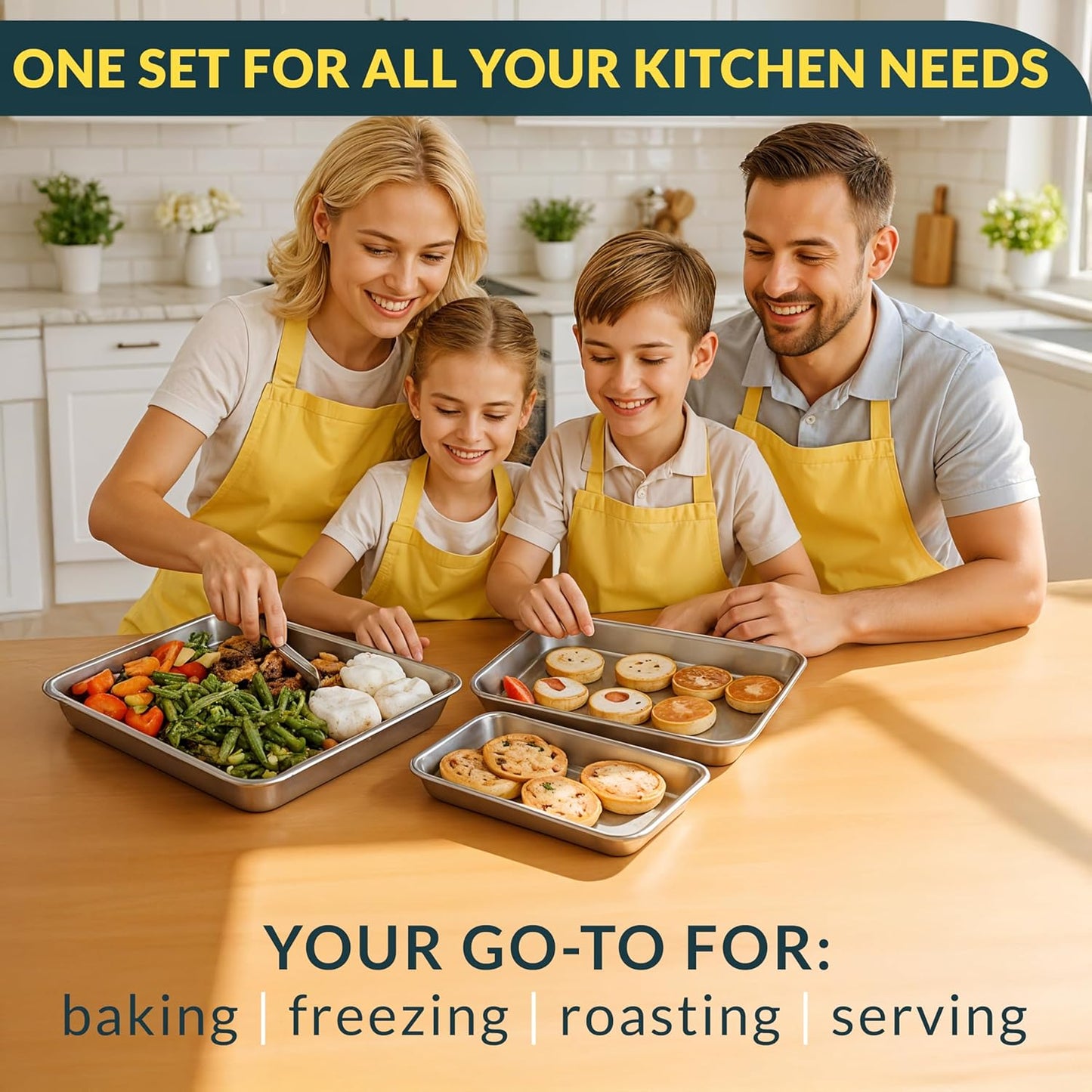Baker’s Signature Stainless Steel Cookie Sheet Pan, Stainless Steel Baking Sheet Set of 3, Mirror Finish, Non-Stick, Rust Resistant, BPA Free, Dishwasher Safe, 9/12/16 Inch