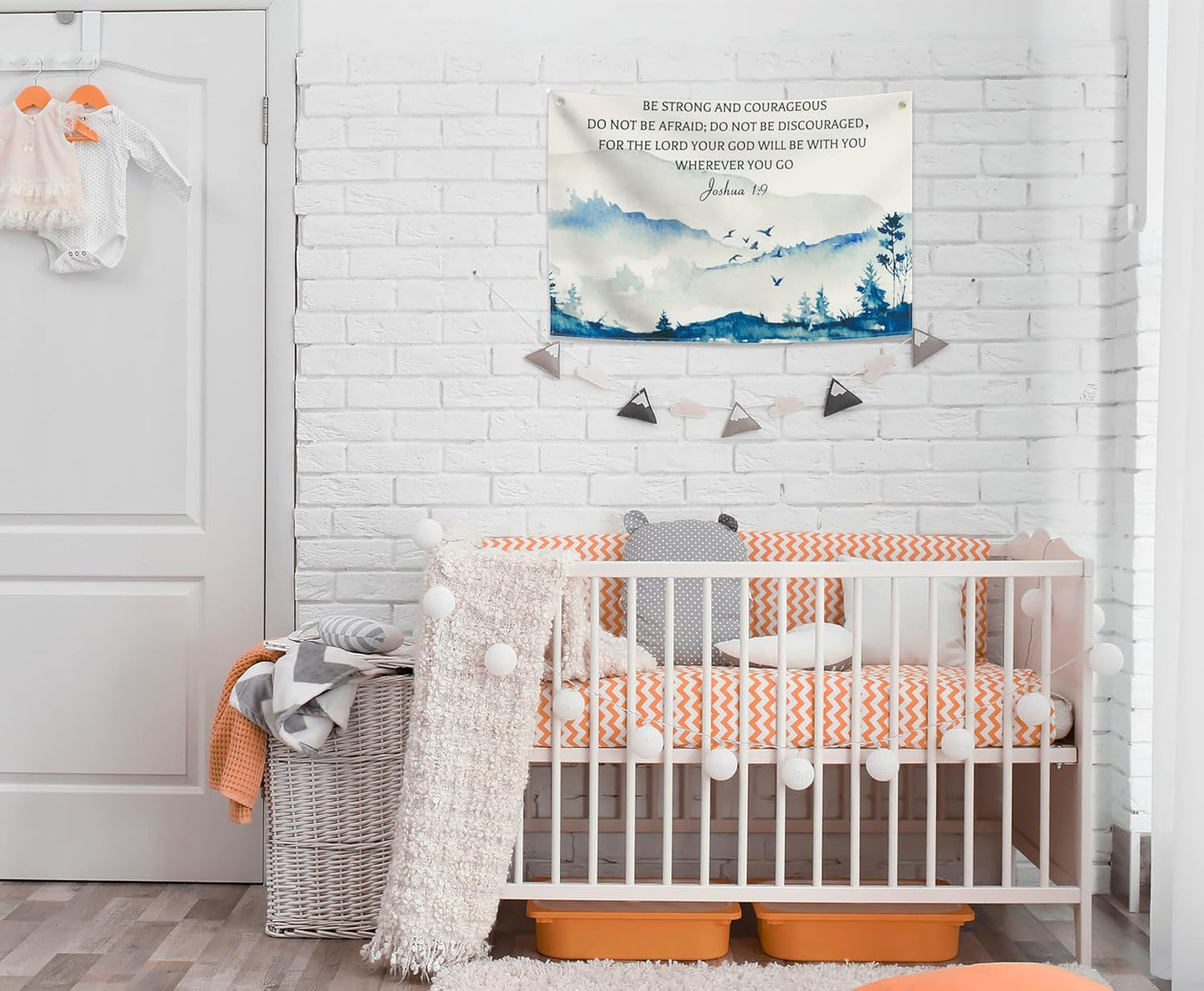 Christian Bible Verse Scripture Rectangular Banner Flag Sign Wall Decor Gift for Baby Boy Girl Kid,Nursery Bedroom Reading Room Decor-Be Strong and Courageous-Baby,Shower Birthday Christmas Gift