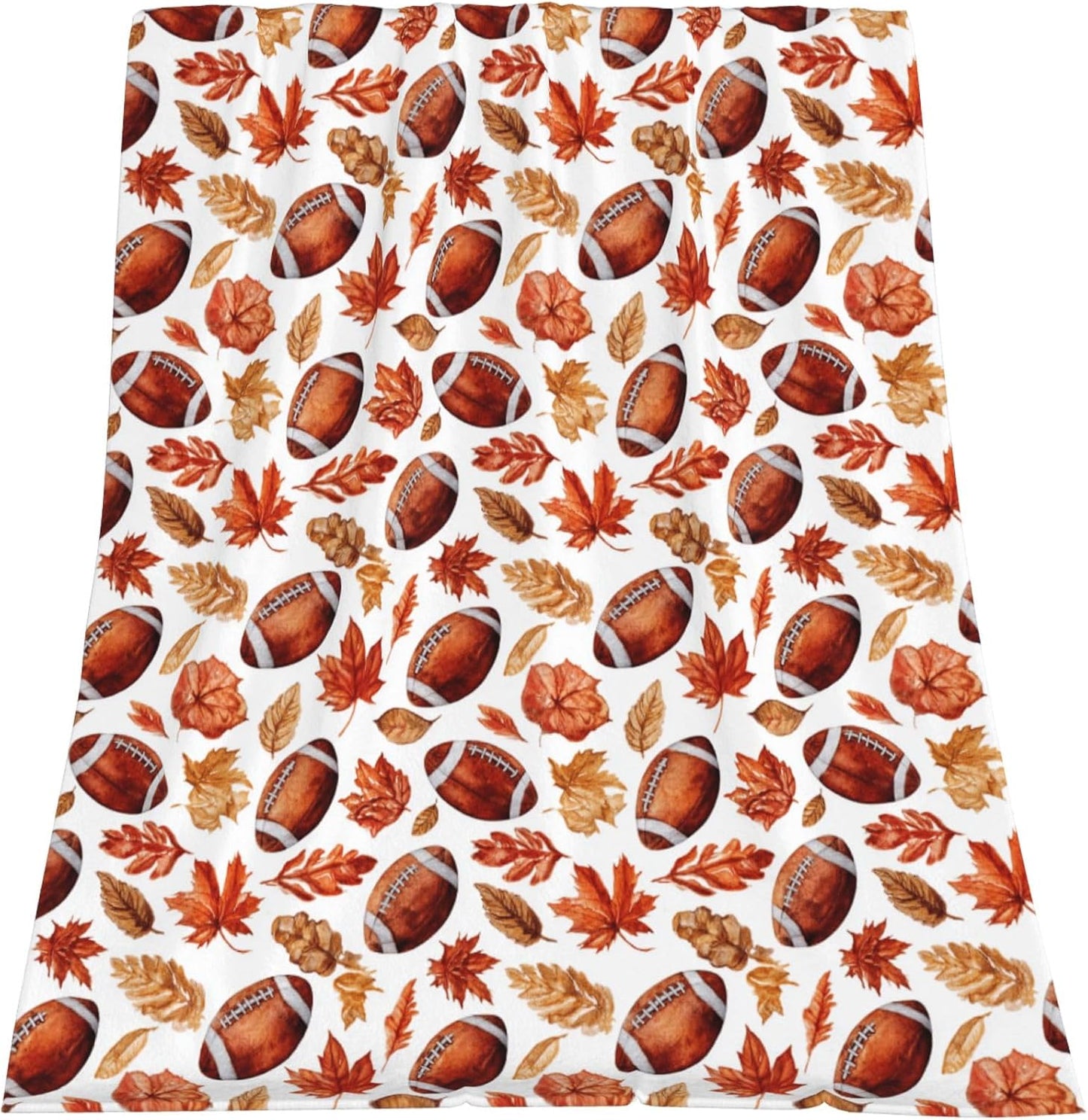Football with Maple Leaves Flannel Throw Blanket Soft Cozy Fall Blanket for Living Room Couch Sofa Bed 50 x 60 Inches