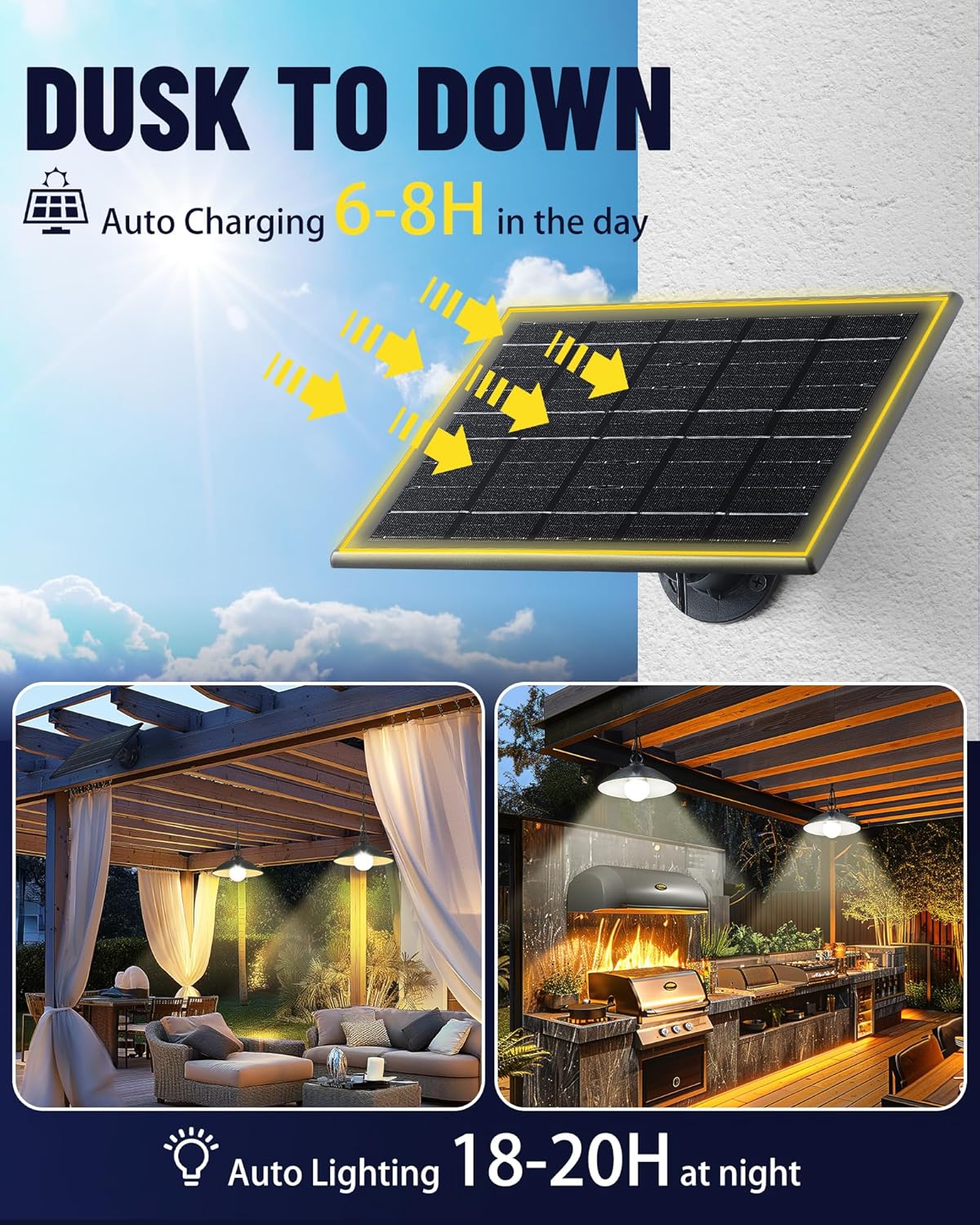 2 Pack Solar Pendant Lights Outdoor Indoor,3000K/4000K/5000K 4 Brightness Shed Light Remote Control, IP65 Waterproof, 300LM*2 LED Hanging Lamp for Chicken Coop Garden, Patio and Barn