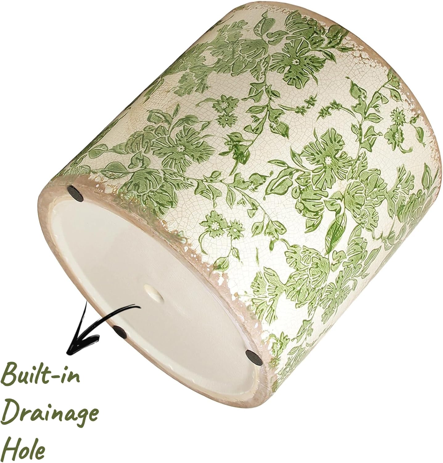 7.7" Large Green Plant Pots, Flower Pots w/Drainage, French Country Farmhouse Pots for Plants, Tree Pot for Olive & Money Tree, Garden & Home Decor, Gifts for Women,Indoor/Outdoor Planter