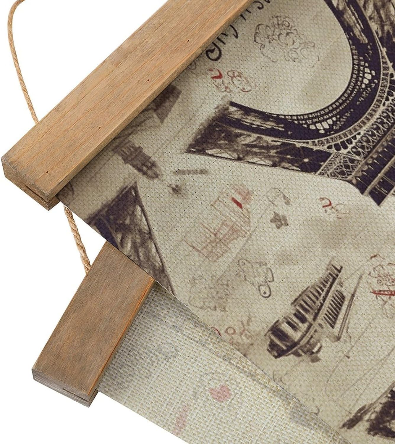 Vintage French Paris Tour Eiffel Tower Poster with Wooden Frame Personalized Linen Hanging Scroll Painting Rustic Wall Hanging Illustrative Modern Artwork Decor for Home Living Room Bedroom Office
