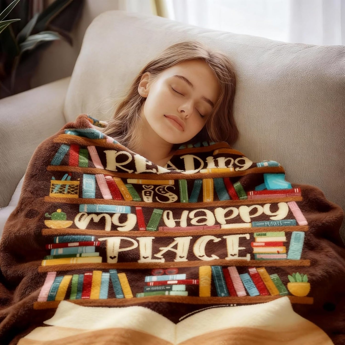 Book Lovers Blanket 50"x60" , Reading Blanket for Book Lovers Gift for Readers, Great Reader Gift for Women Bookish Christmas or Birthday Gift