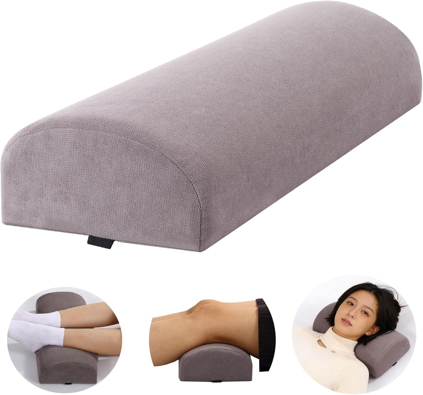 Under Knee Pillow, Half Moon Leg Pillow - Memory Foam Ergonomic Support Pillow for Side & Back Sleepers, Pain Relief & Alignment, Under Knee, Lumbar & Multi-Use Bolster Gray