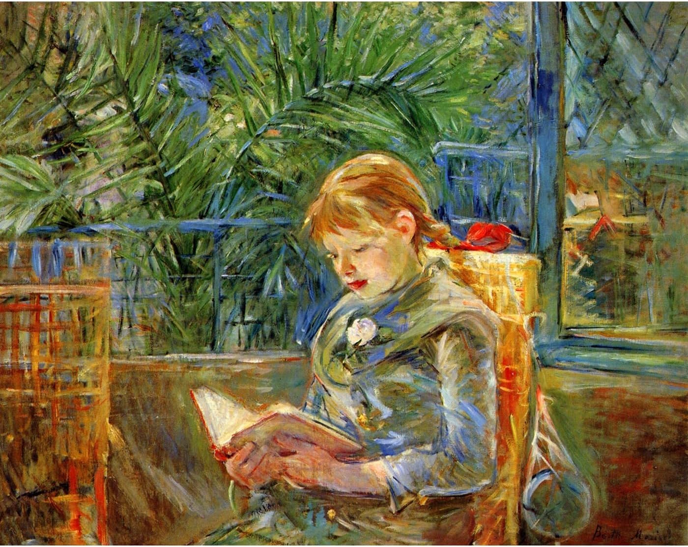 ARTICULOZY Giclee Print Rolled - Little girl, reading by Morisot - 24x18 Inch Canvas Wall Decor Art Print