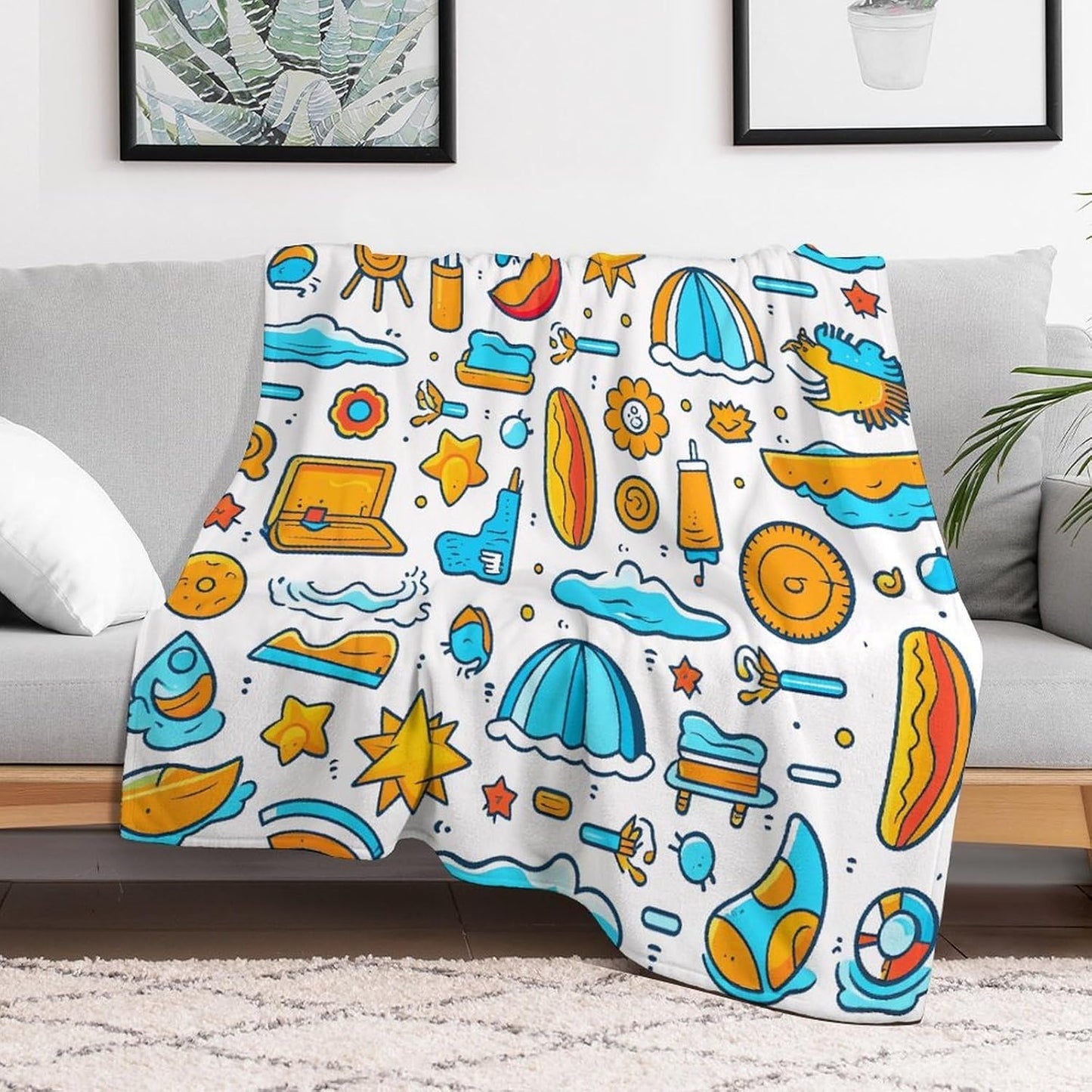 Beach Themed Graphics Throw Blanket for Couch Super Soft Warm Lightweight Throw Blankets Cozy Flannel Bed Blanket Cute Decorative Blankets for All Seasons Home Decor Gift 30"*40"（76 * 100cm）