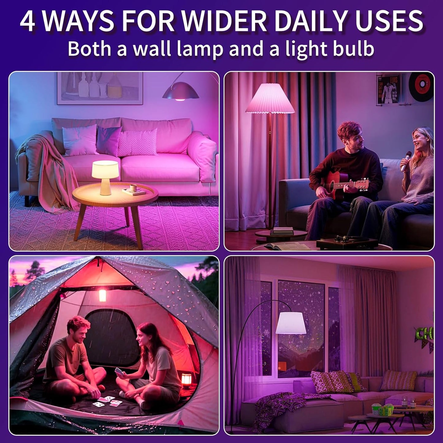 2PK Rechargeable Light Bulbs with Remote and Timer, Emergency Battery Operated Light Bulb for Lamp Sconce, Socket USB, 3 Color Temperatures + 12 RGB Colors Dimmable