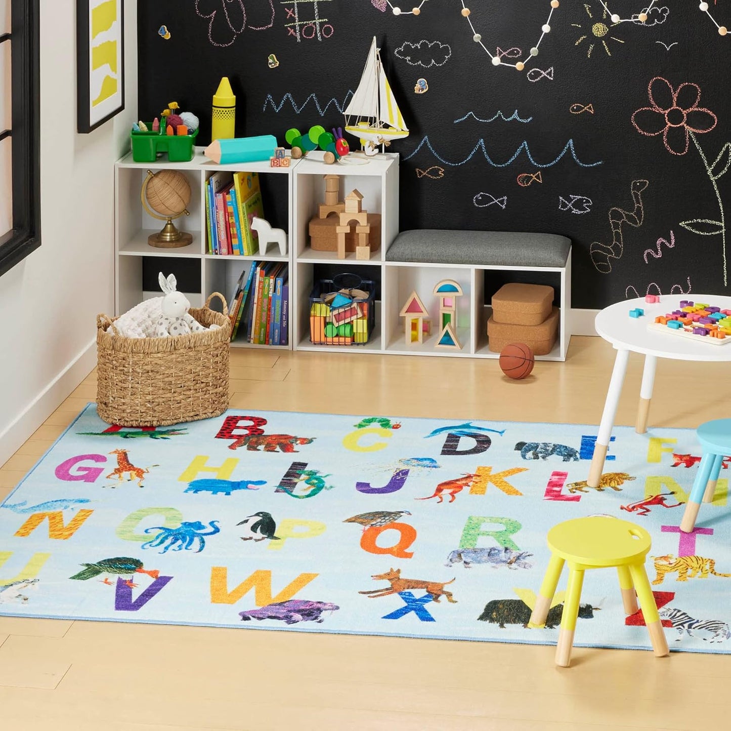 Eric Carle Elementary Blue Alphabet Kids Machine Washable Area Rug Blue/Orange, 35"x51"