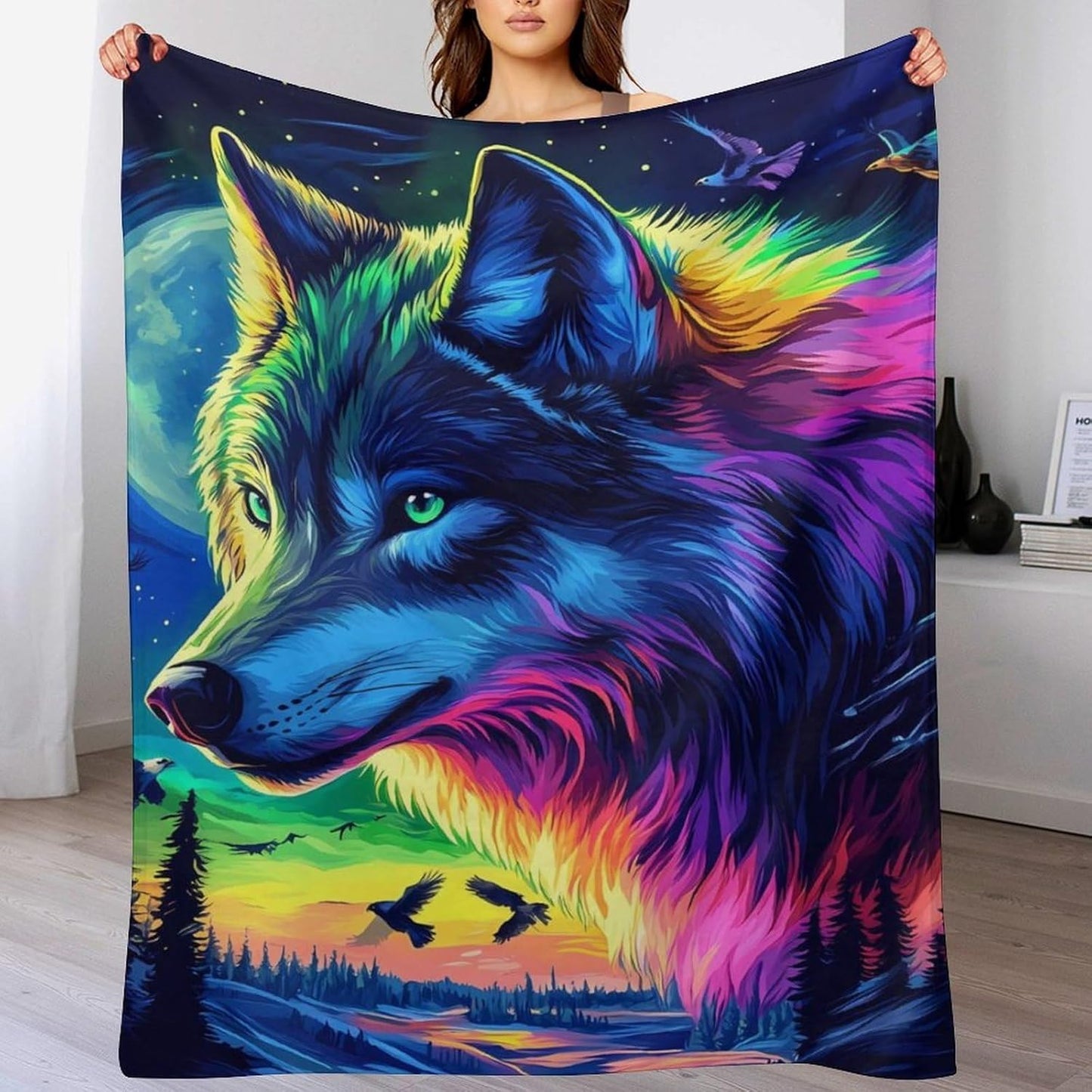 Wolf Throw Blanket for Couch Bed Plush Cozy Fuzzy Flannel Blanket for All Season 66"x90"