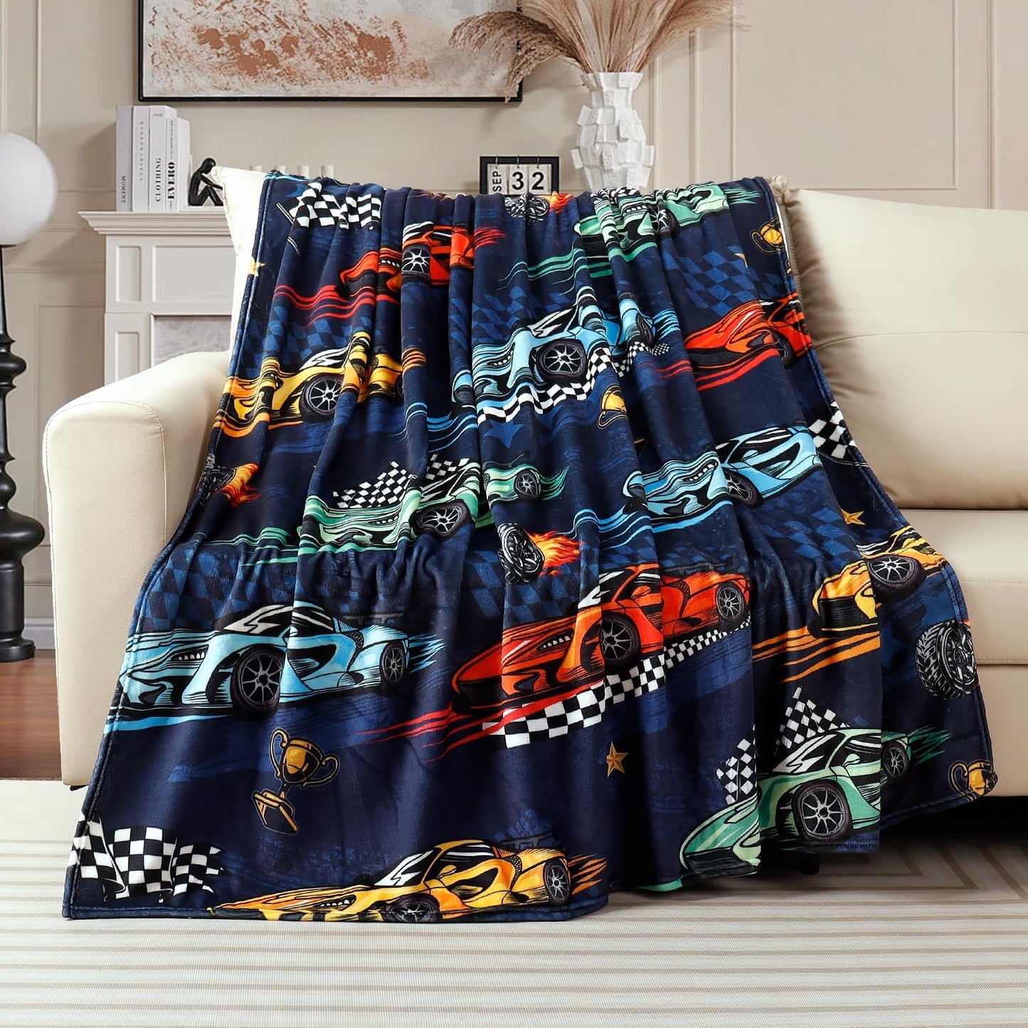 Racing Car Throw Blanket Gifts for Car Lovers Boys Adults Teens Throw Blanket Lightweight Warm Cozy Fuzzy Plush Flannel Blanket Muscle Cars Flannel Blankets for Travel Bed Sofa 50" X 60"