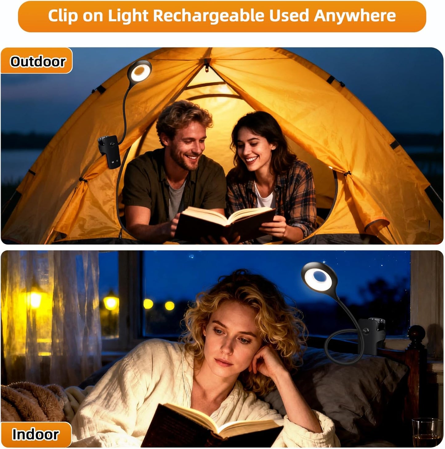 Desk Lamp LED Clip on Light, 5 Modes 5 Brightness Dimmable Clamp Light, Rechargeable Battery Flexible Clip on Reading Lamp for Bed Headboard Bunk Bed at Night for Kids (Black)