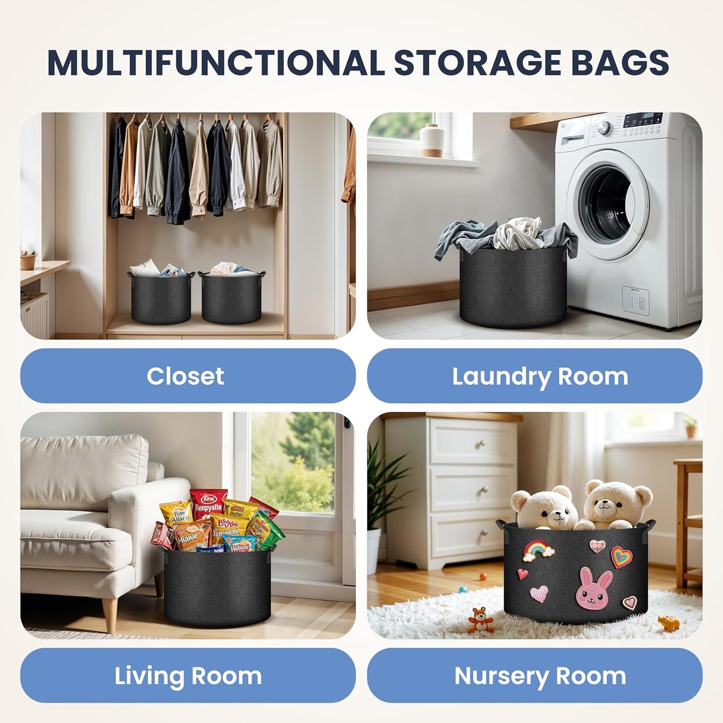 Simple Deluxe 10 Pack Storage Bins Heavy Duty Fabric Baskets with Handles, 300G Breathable Closet Organizer Boxes for Clothes/Toy/Linen in Shelves/Bedroom/Nursery, Washable & Foldable, 15.9''DX11.9''H