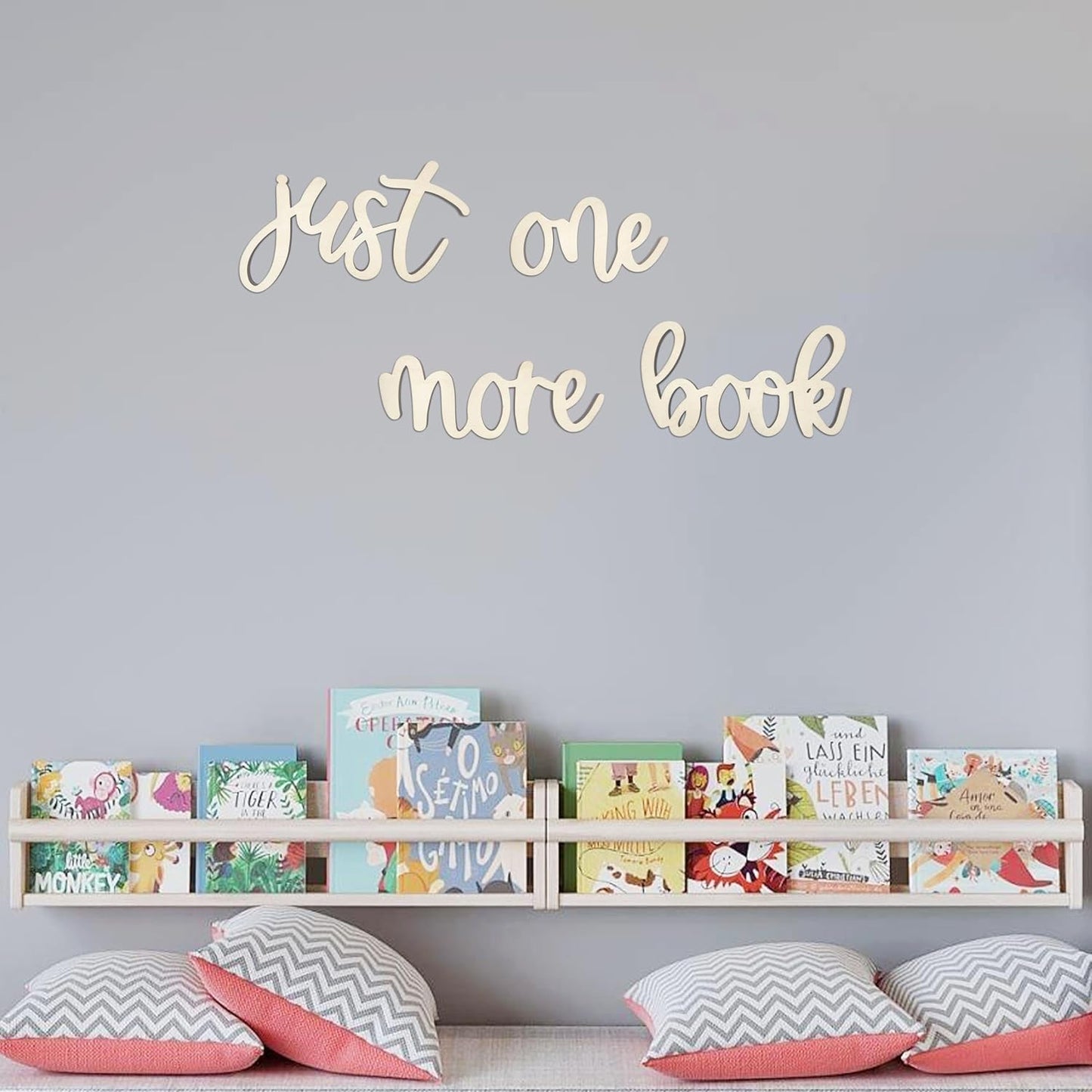 Ajqiomh Just One More Book Nursery Wooden Reading Nook Decor Read Letters for Home Library Reading Corner Decor for Nursery Read Signs for Classroom & Library & Playroom