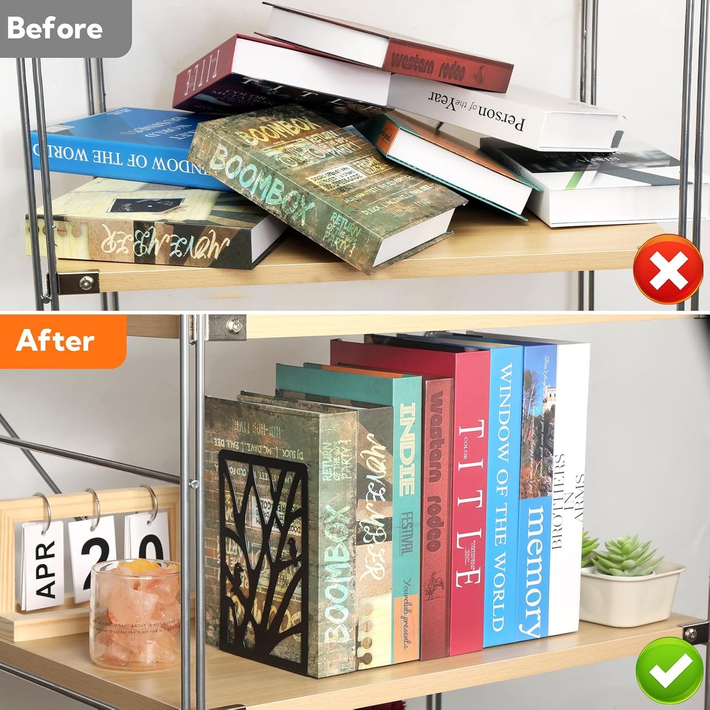 20 Pieces Book Ends for Shelves Heavy Duty Bookends Non-Skid Metal Book Holders Black Tree Design Modern Bookends for Shelves Office Home Decorative Book Stopper for Books CD(10 Pair)