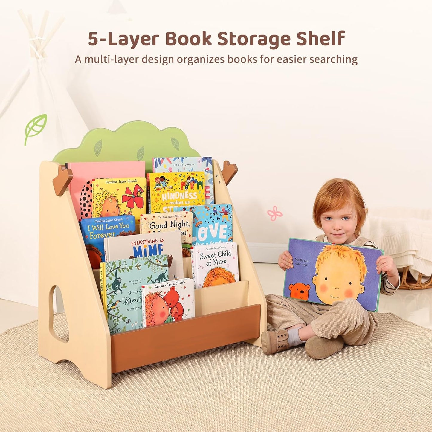 OOOK Montessori Bookshelf for Kids, Premium Pine Baby Bookshelf, Front Facing Toddler Bookcase for Nursery, Playroom, Classroom