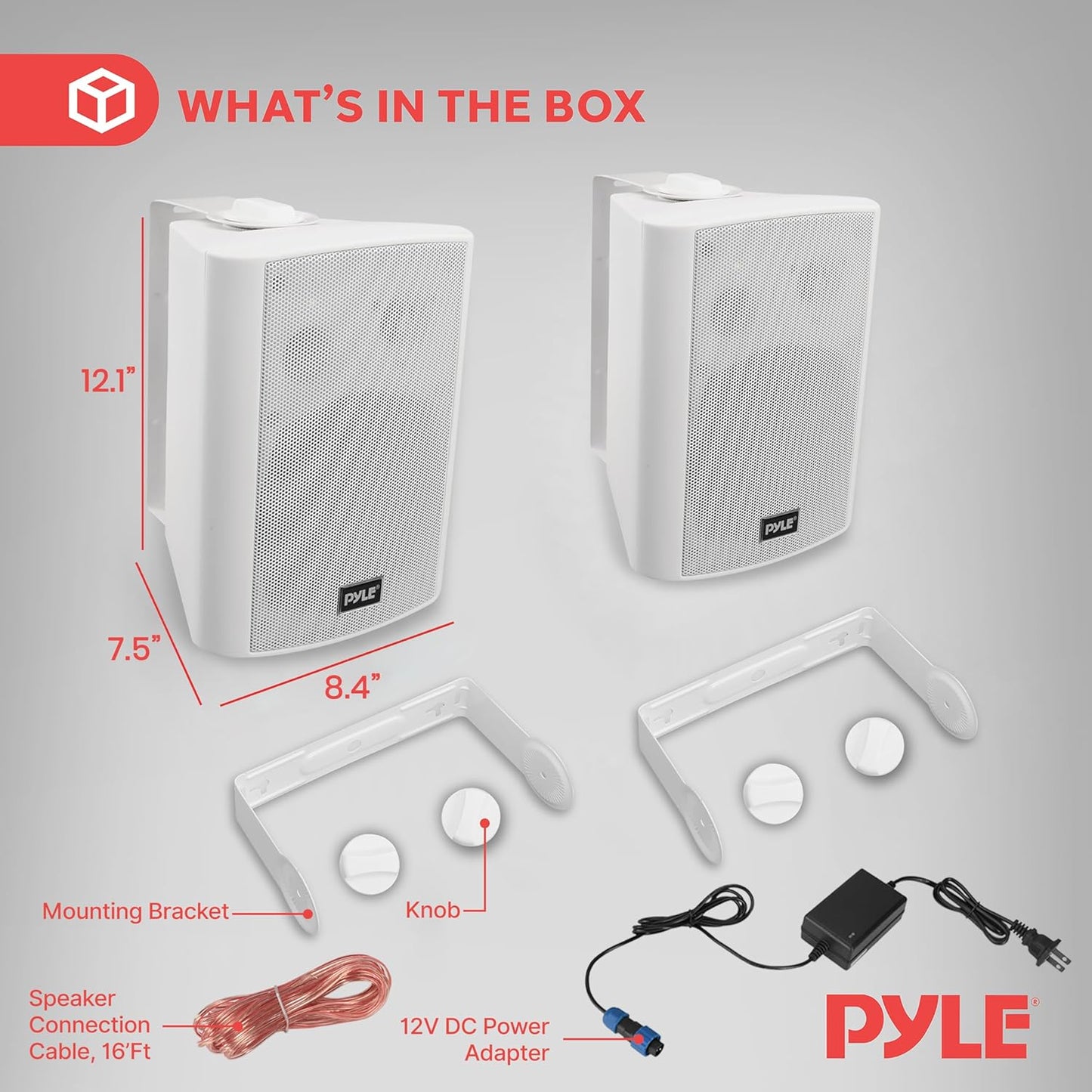 Pyle 6.5 Inch Wall Mount Waterproof Speaker System for Indoor or Outdoor Wireless Bluetooth Surround Sound System, White (2 Pack)