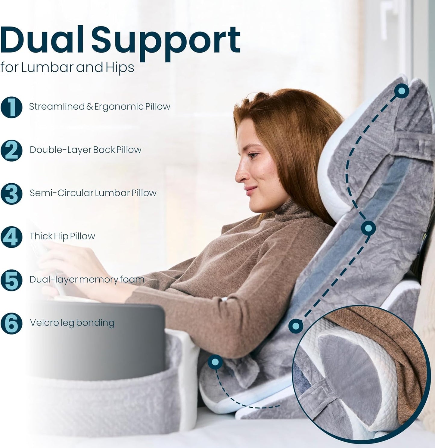8 Piece Orthopedic Wedge Pillow Set – Adjustable Memory Foam for Sleeping, Post-Surgery Recovery, Back & Leg Pain Relief, Acid Reflux & GERD, Sit Up in Bed, Cup Holder & Tablet Slot