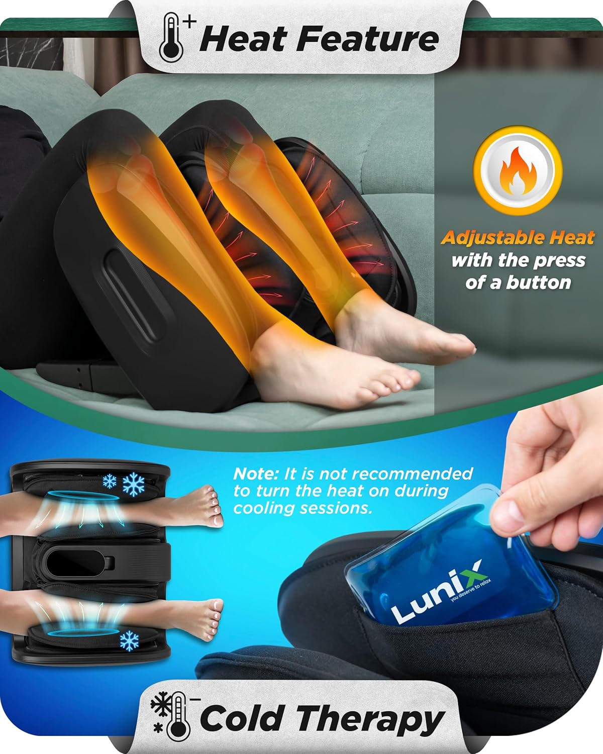 Lunix LX21 FSA Foot and Calf Massager with Remote, Neuropathy & Plantar Fasciitis Relief, Adjustable Leg Ankle Deep Kneading Shiatsu Therapy, Blood Circulation, Hot Cold Pockets, Granite Black