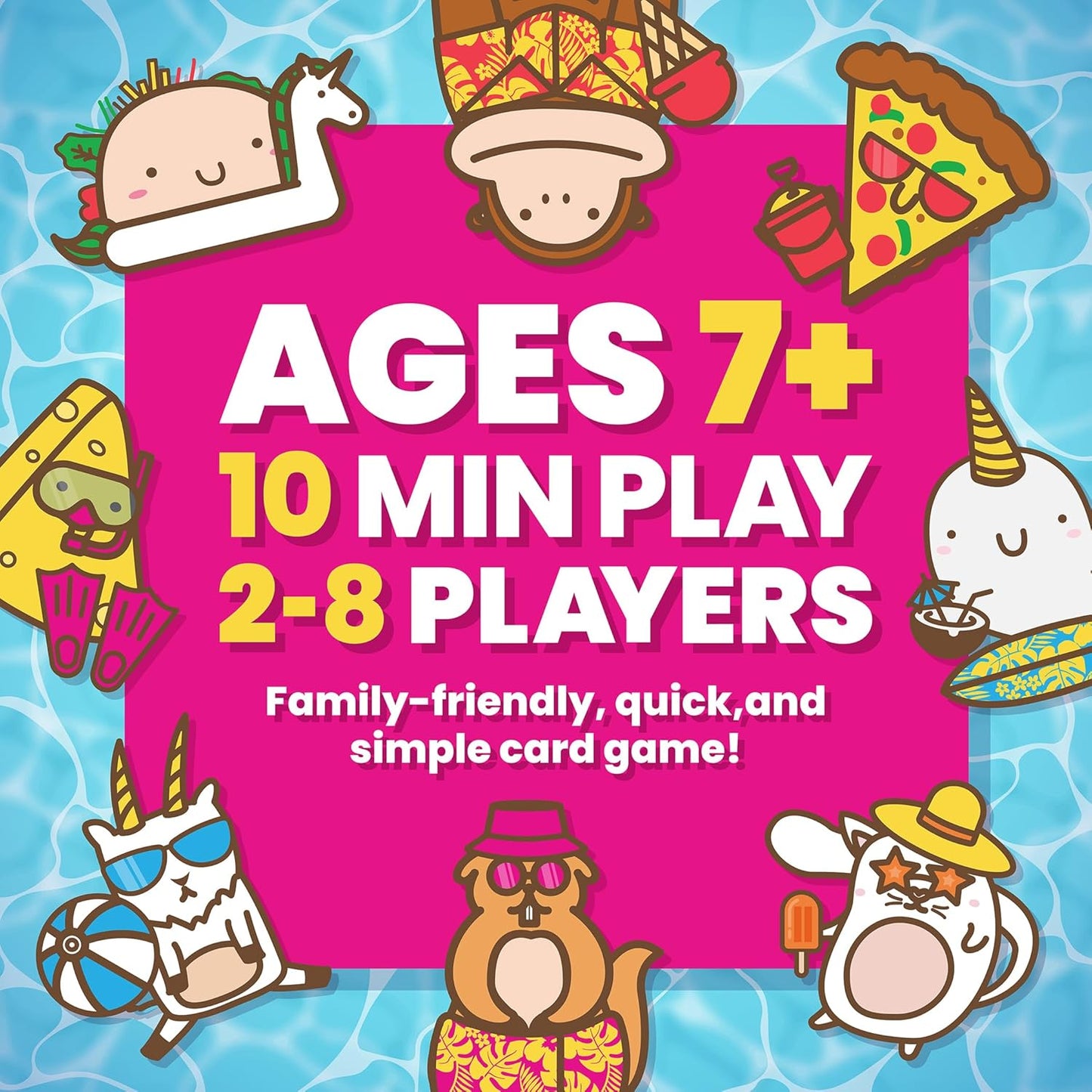 Taco Cat Goat Cheese Pizza Pool Edition Wildly Entertaining Waterproof Card Game for Outdoor Game Days | Easy to Play with 10 Minute Rounds | Fun for Kids, Teens, Adults, and Families | 2-8 Players