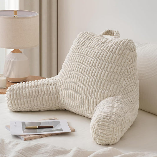 Shredded Memory Foam Reading Pillow with Arms — Pockets, Washable Cover, Bed or Couch