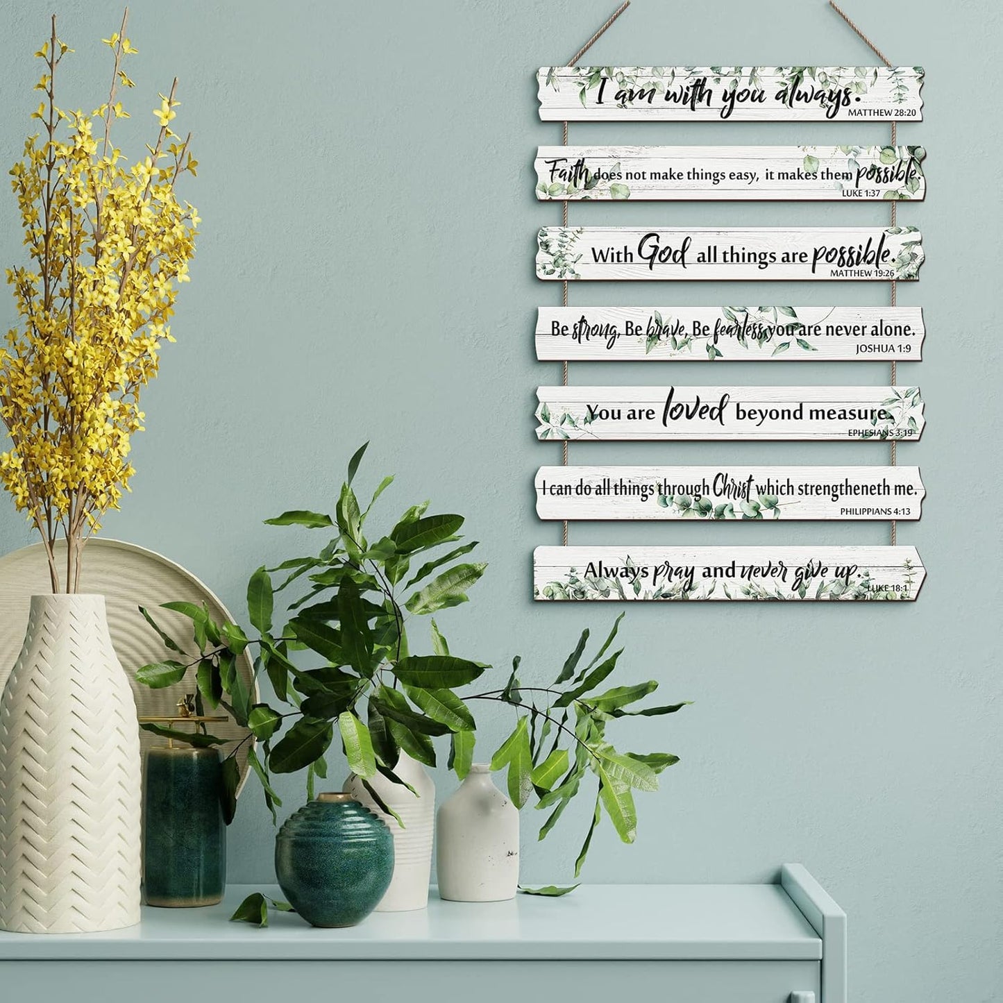 Rustic Wooden Wall Art with Bible Verse Christian Inspirational Wall Decor for Church Office Home Bathroom Living Room Kitchen
