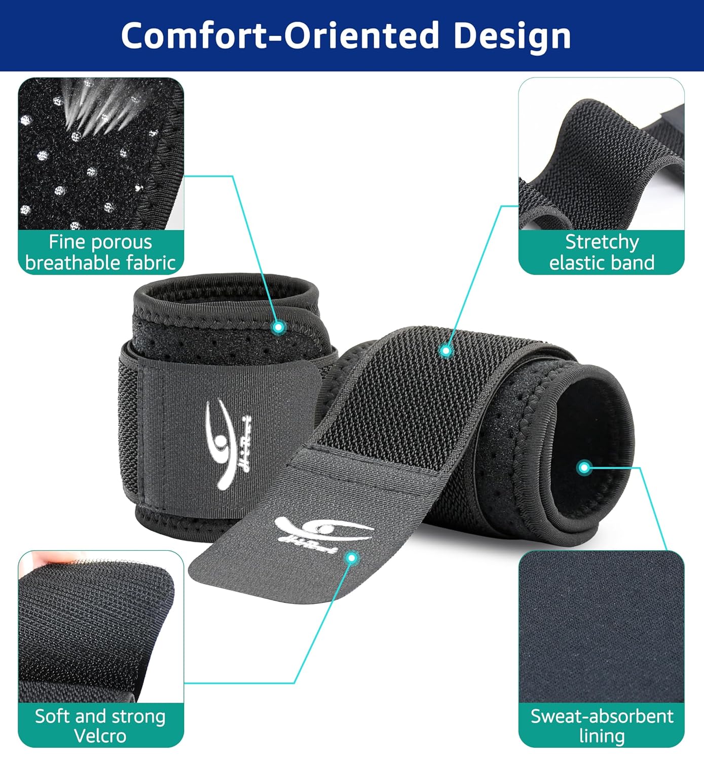HiRui Wrist Brace (2 PCS) - Adjustable Compression for Carpal Tunnel Arthritis Tendonitis Sprain Pain Relief | Wrist Support Wrist Wraps for Both Hands, Ideal for Sports & Gym Workouts (Black)