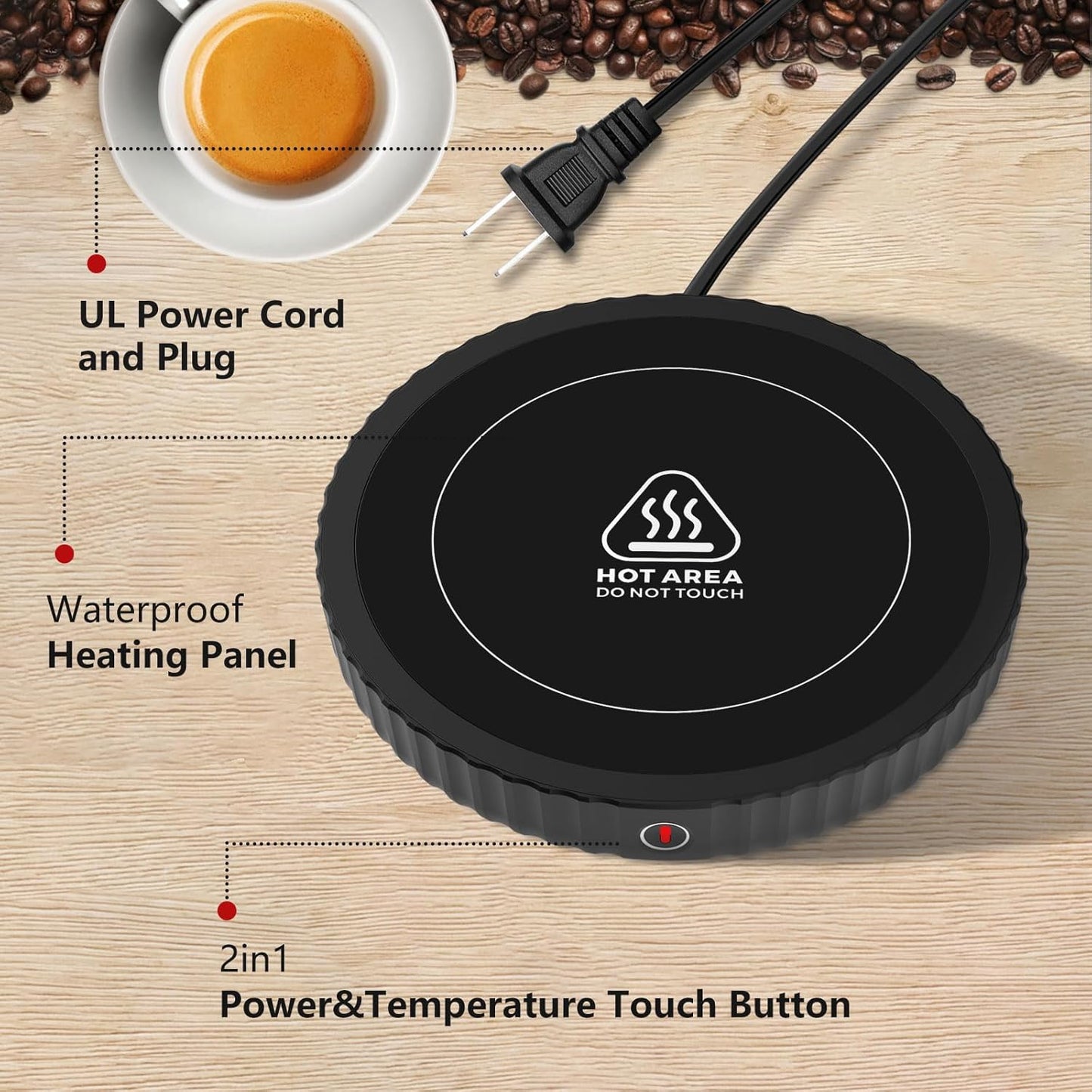 Large Candle Warmer Plate,Coffee Warmer with 3-Temperature Settings,Mug Warmer Auto Shut Off,Ideal Desk Cup Warmer for Coffee, Beverages, Milk & Tea