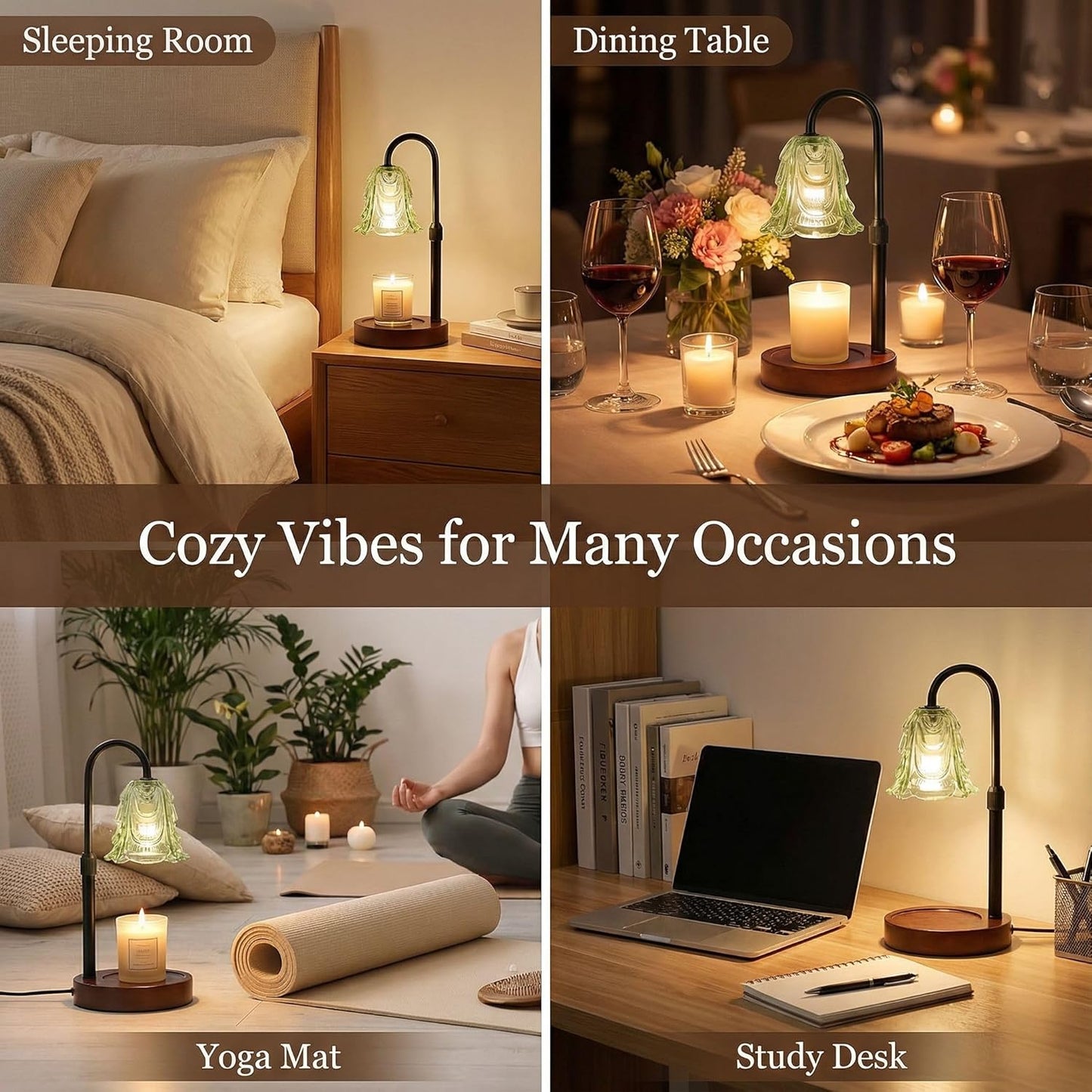 Candle Warmer Lamp, Adjustable Height Table Lamp with Timer (2/4/8h), Flameless Wax Melter for Jar Candles, Safe Home Décor for Bedroom, Living Room, Holiday Gifts (Green-H)
