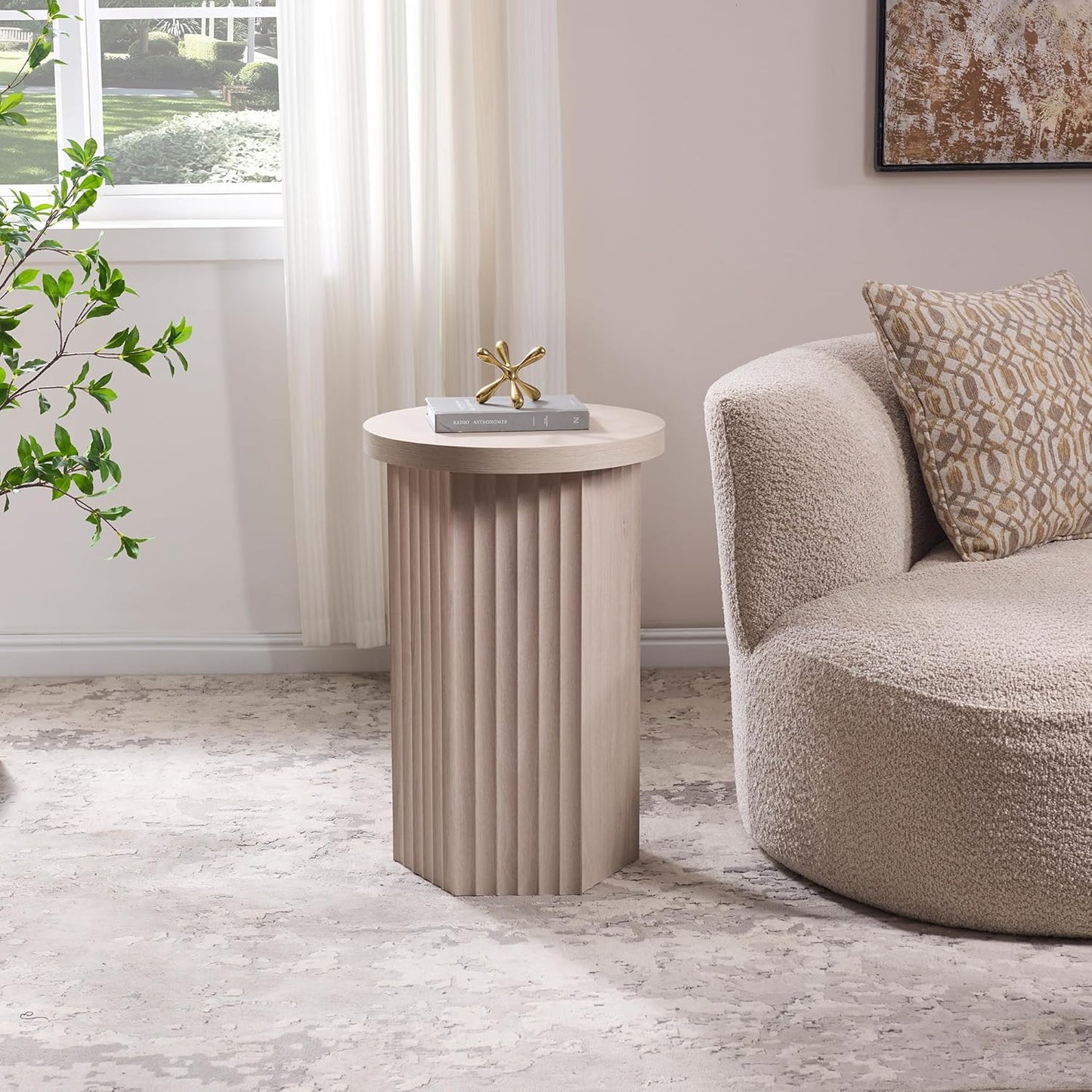 VividVibe End Tables for Living Room, Fluted Couch Side Table with Hexagonal Base, Wooden Bedside Table Bedroom Nightstands 2 Set Home Office Modern Accent Grey Alder
