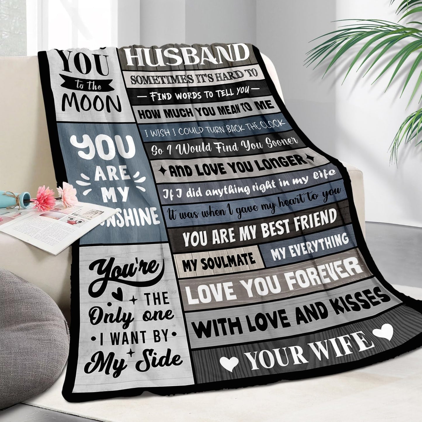 Husband Birthday Gifts - Unique Wedding Anniversary Romantic Gifts for Husband from Wife - Fathers Day Christmas Valentines Day Birthday Presents for Him - to My Man Blanket 60"x80"