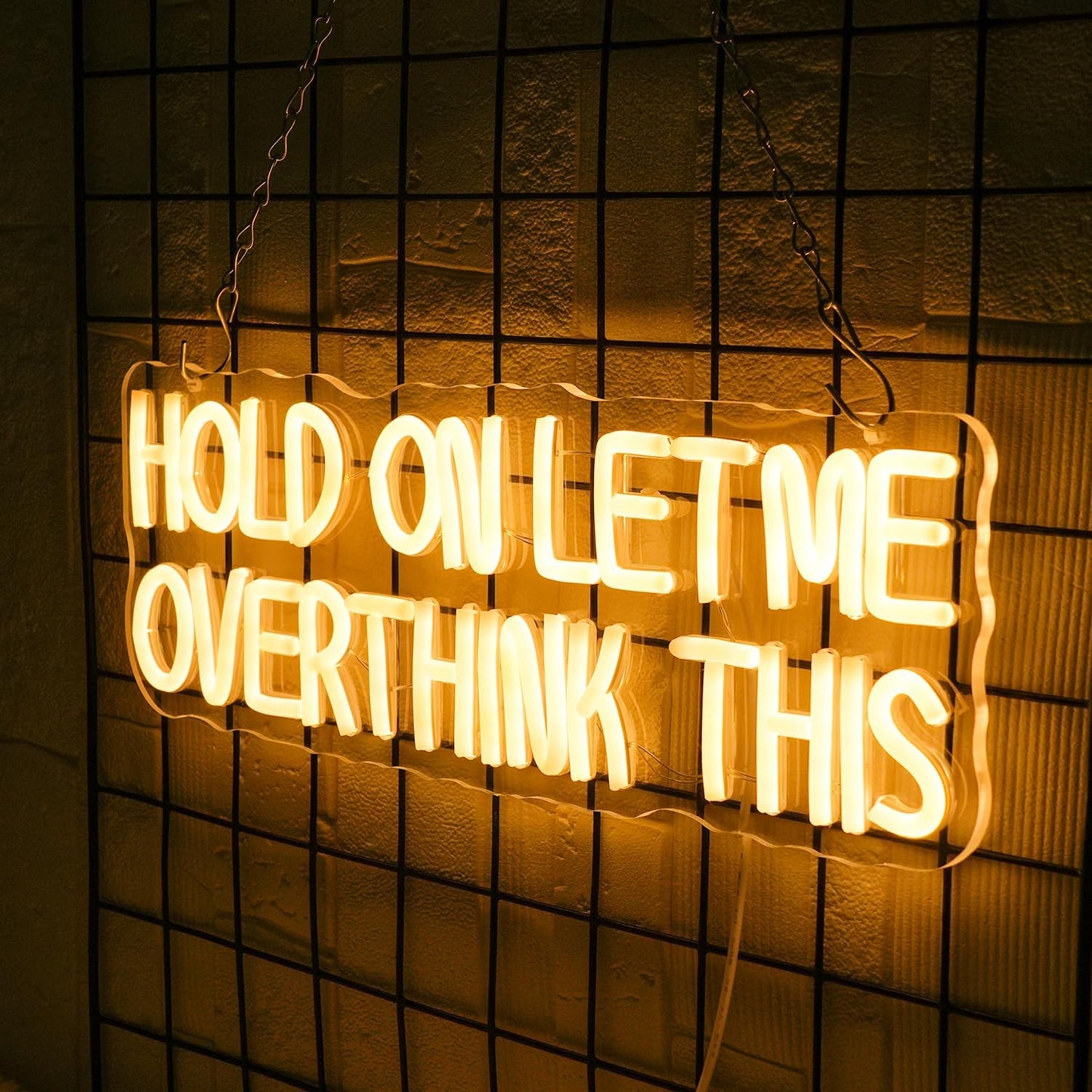 Hold On Let Me Overthink This Neon Sign Funny Neon Light Warm White Letter Neon Light Sign Dimmable LED Wall Sign for Bedroom Bar Classroom Party Library Bookstore Wall Decor