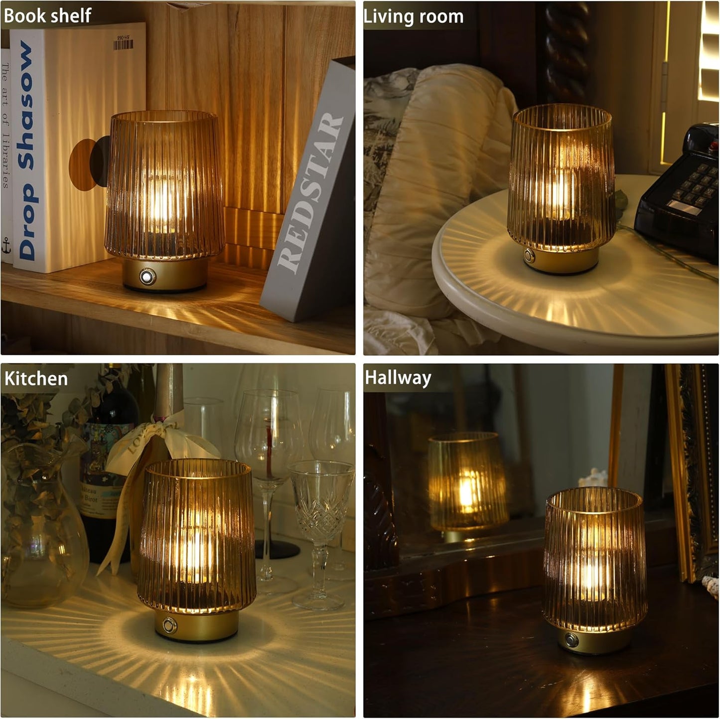 Cordless Lamp Rechargeable Battery Operated lamp, Glass Small Table lamp - Portable Dimmable Brightness Touch Wireless Bedside Lamp for Bedroom/Kitchen/Entryway/Home Living Room Decor, Yellow