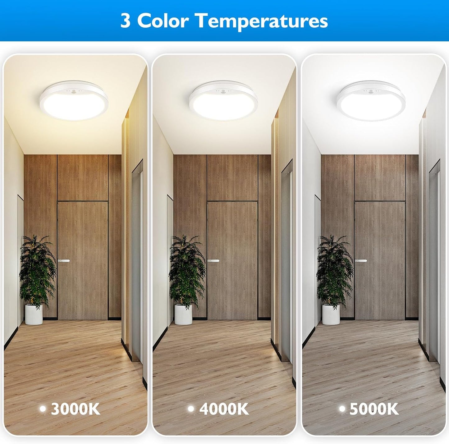 Lakumu 2-Pack 9" Rechargeable Motion Sensor Ceiling Light with Remote, Wireless LED Ceiling Light Battery Operated, No Wiring Battery Powered Ceiling Lights for Closet Shower Stairs Pantry, 3CCT
